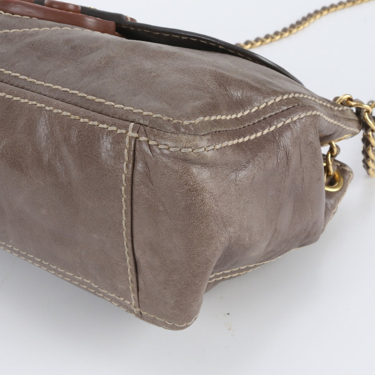 Prada Gray Leather Shoulder Bag (Pre-Owned)