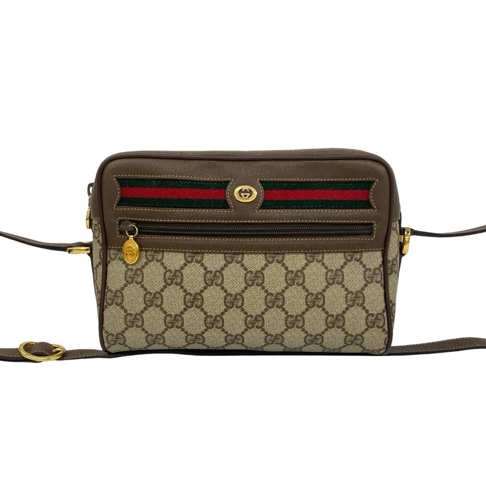Gucci Brown Green Red Color Leather Pvc Shoulder Bag (Pre-Owned)