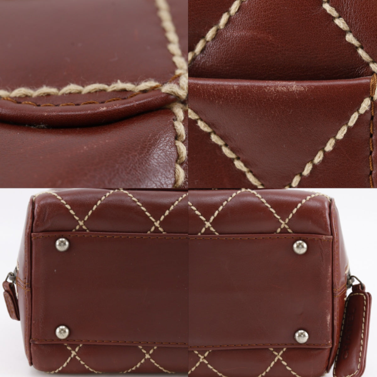 Chanel Wild Stitch Brown Red Color Leather Handbag (Pre-Owned)