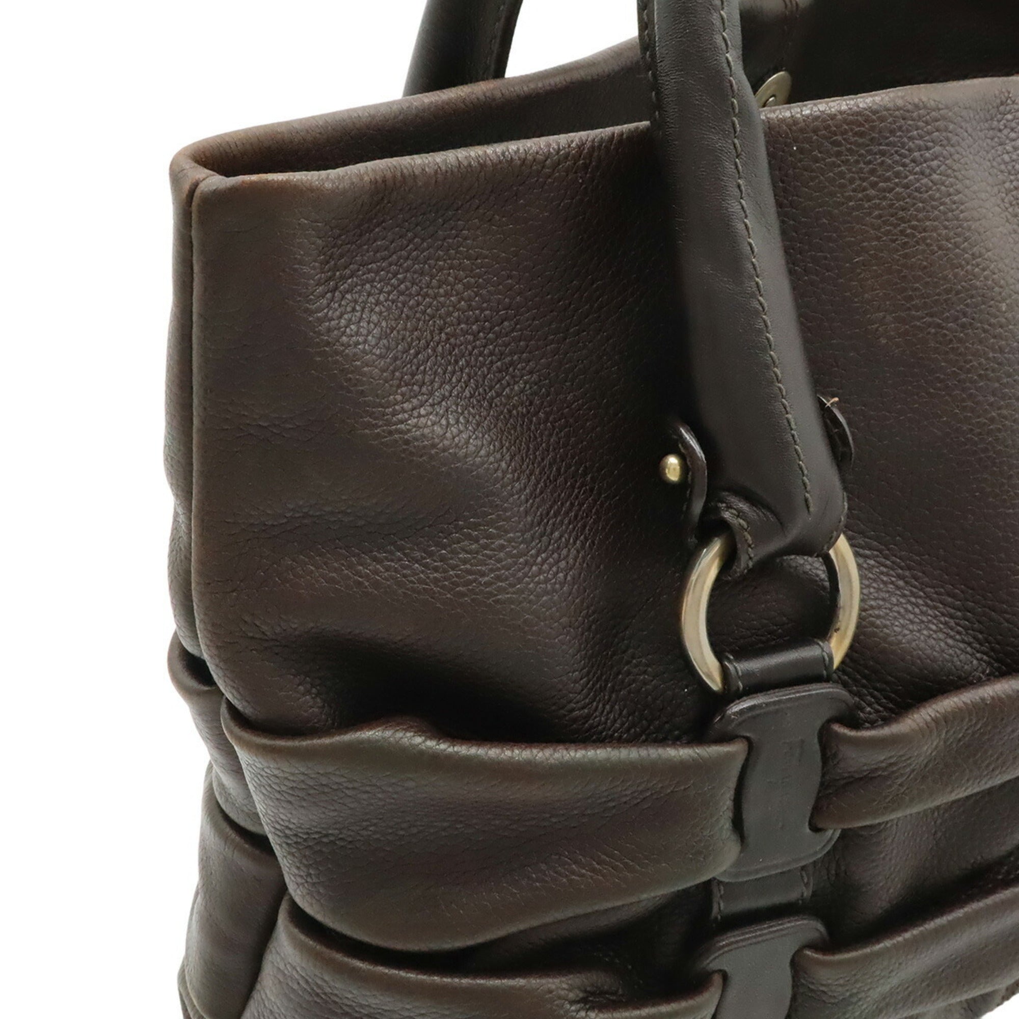 Salvatore Ferragamo Dark Brown Leather Handbag Tote Bag (Pre-Owned)