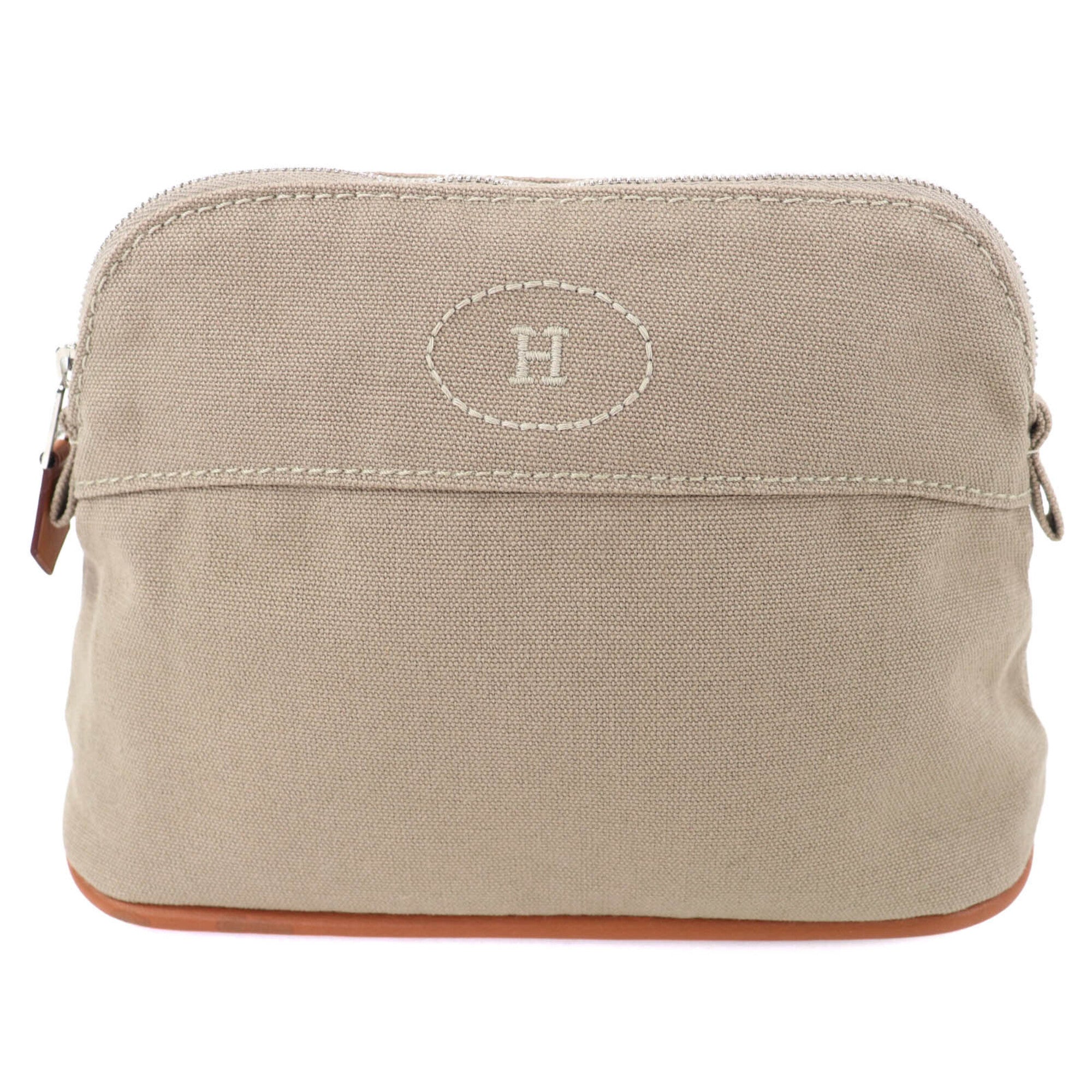 Hermes Bolide Beige Cotton 100% Leather Pouch (Pre-Owned)