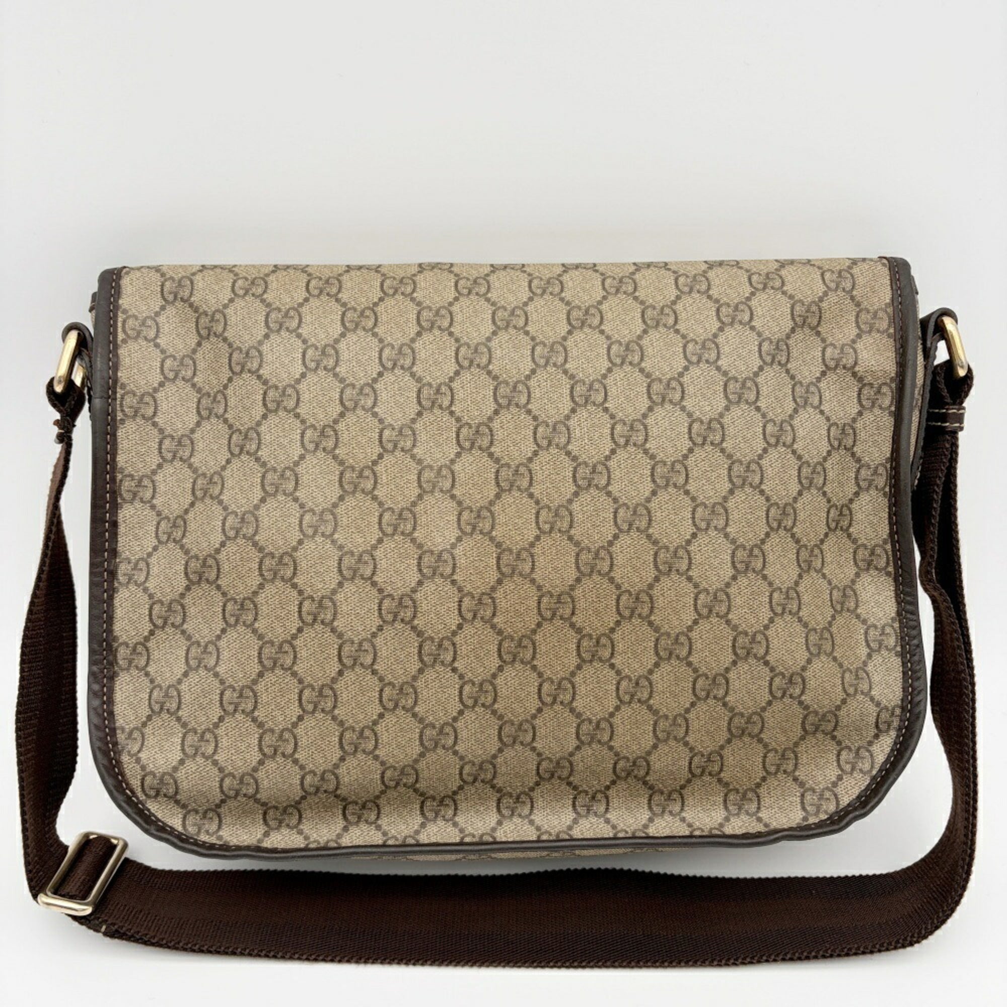 Gucci Beige Brown Gg Supreme Canvas Leather Shoulder Bag (Pre-Owned)