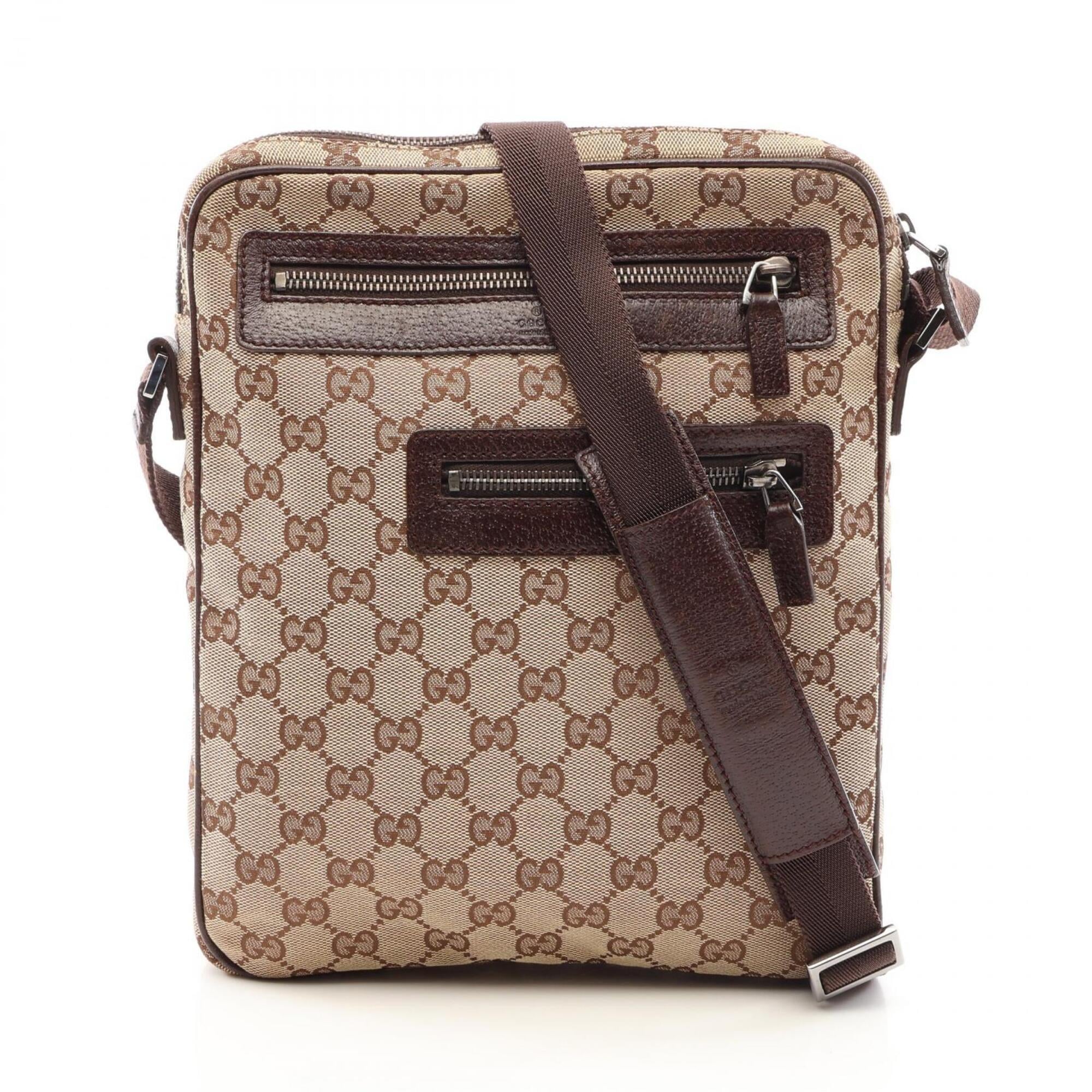Gucci Gg Canvas Beige Brown Gg Canvas Leather Handbag Shoulder Bag (Pre-Owned)