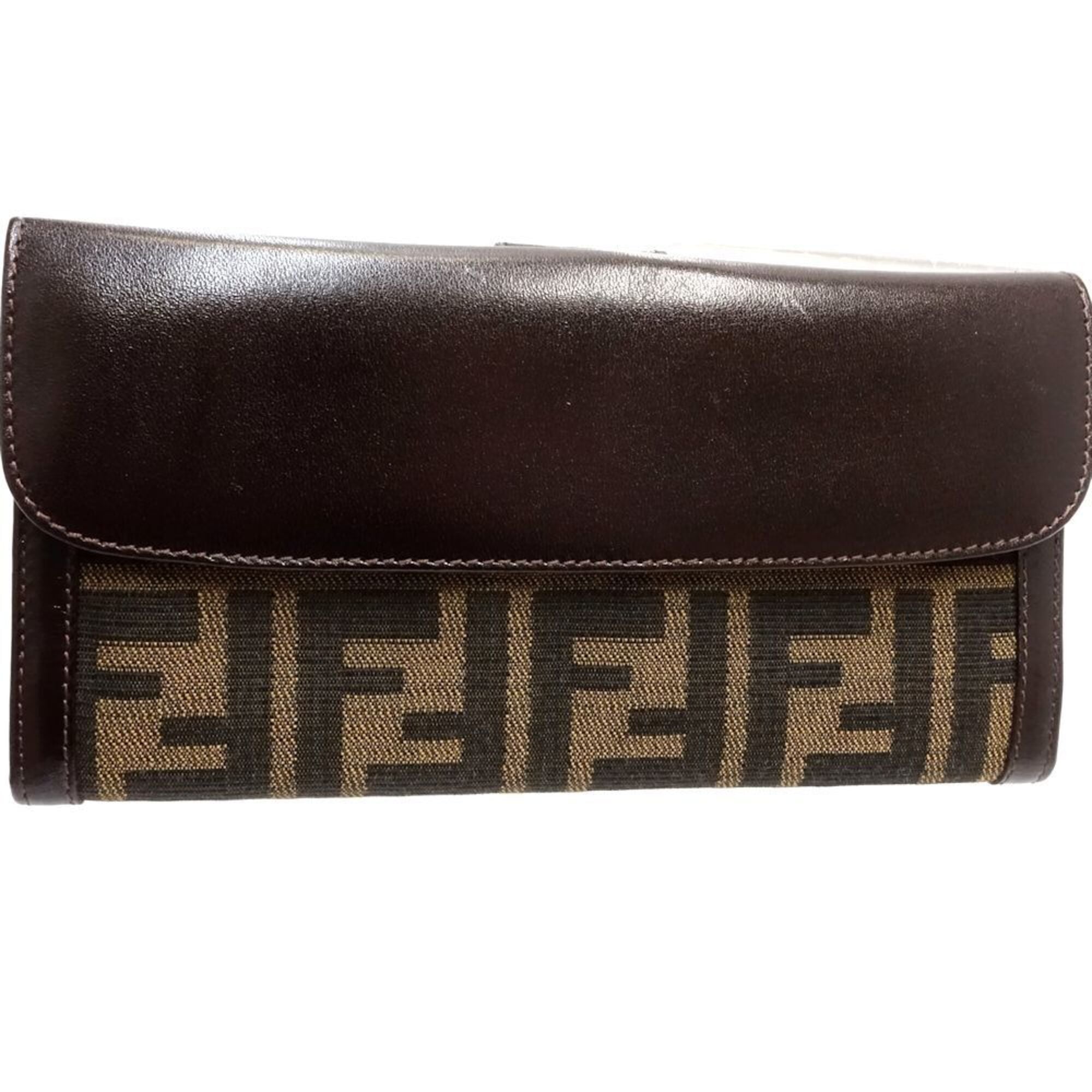 Fendi Zucca Dark Brown Canvas Leather Long Wallet (Bi-Fold) (Pre-Owned)