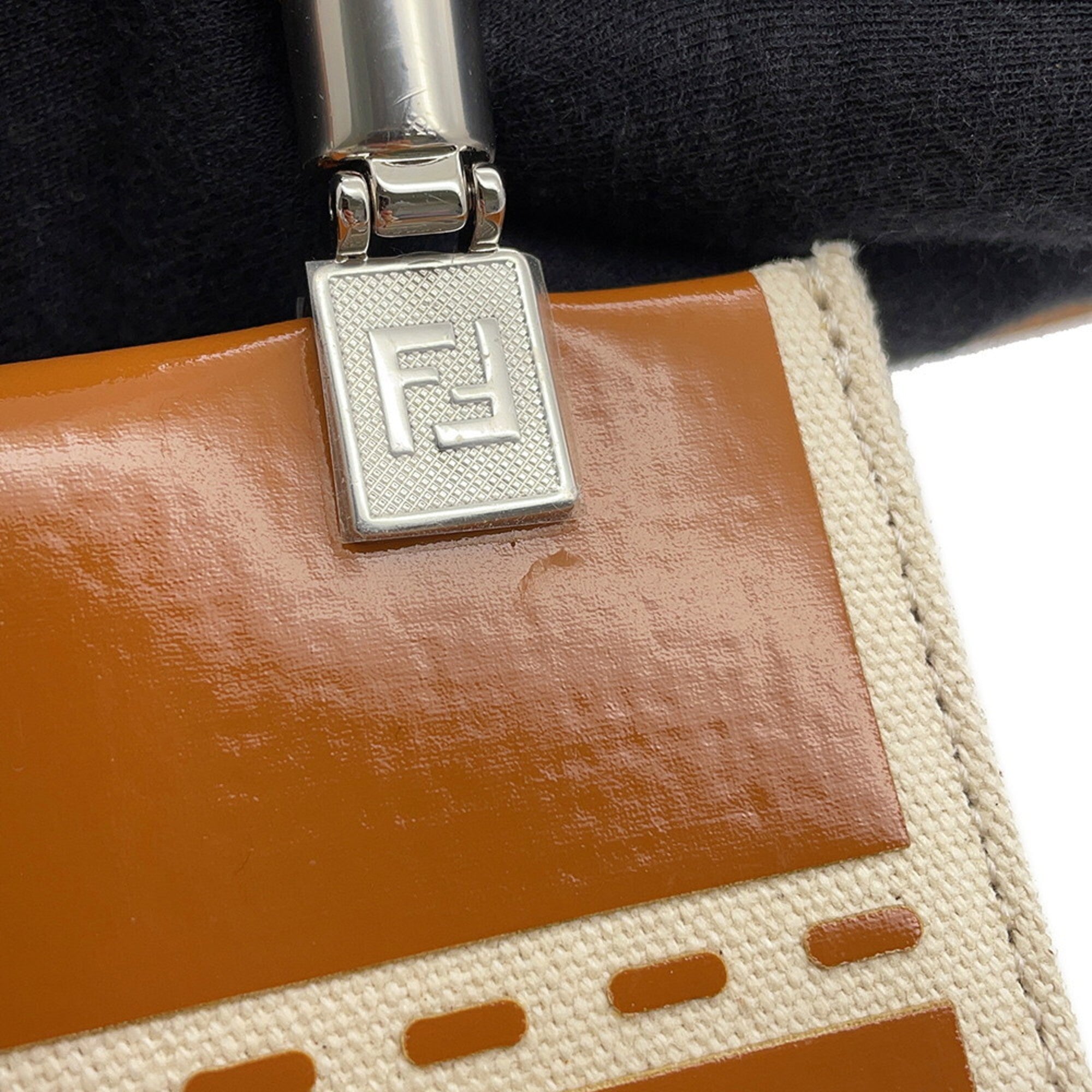 Fendi Brown Ivory Canvas Handbag Shoulder Bag (Pre-Owned)