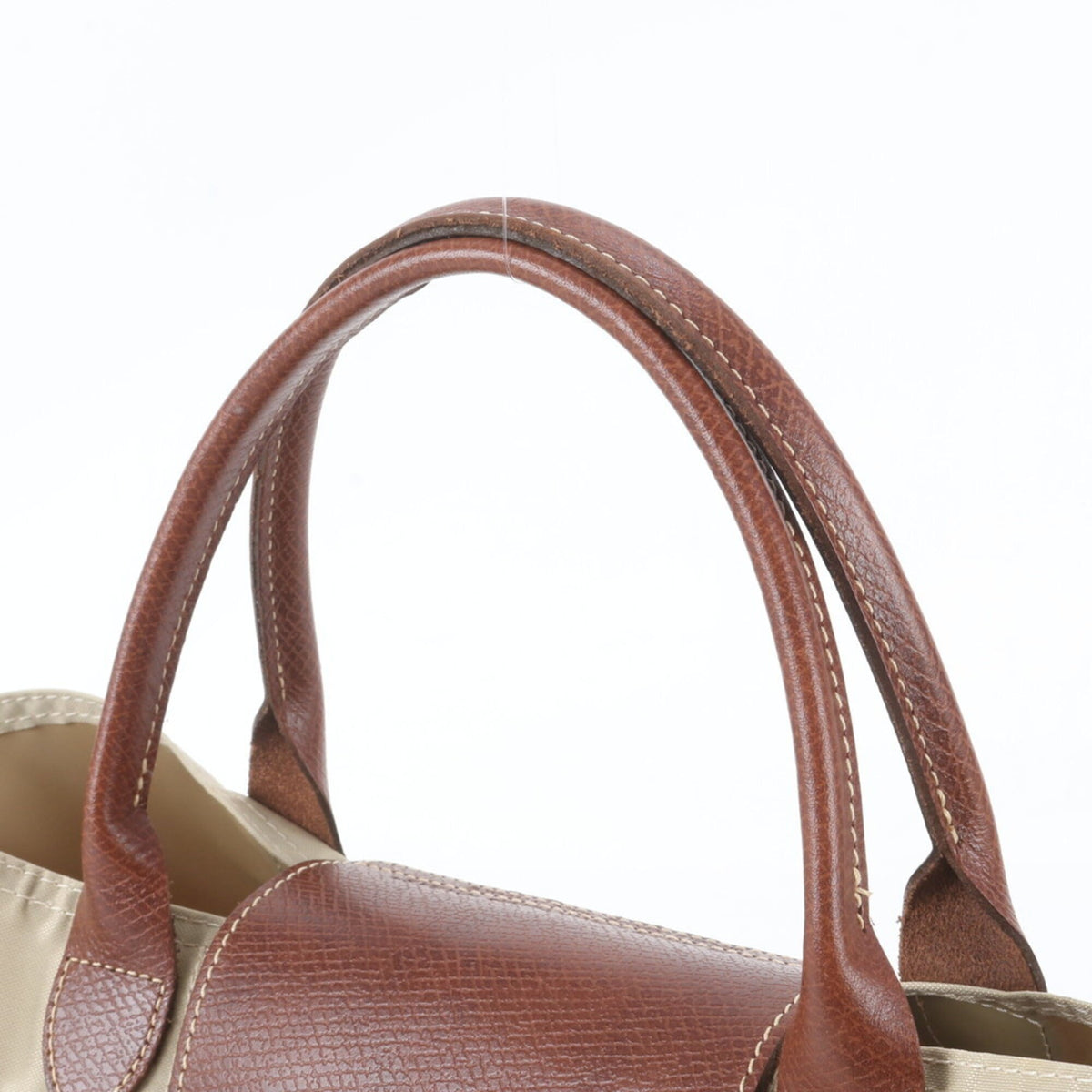 Longchamp Beige Leather Nylon Handbag Shoulder Bag Tote Bag (Pre-Owned)