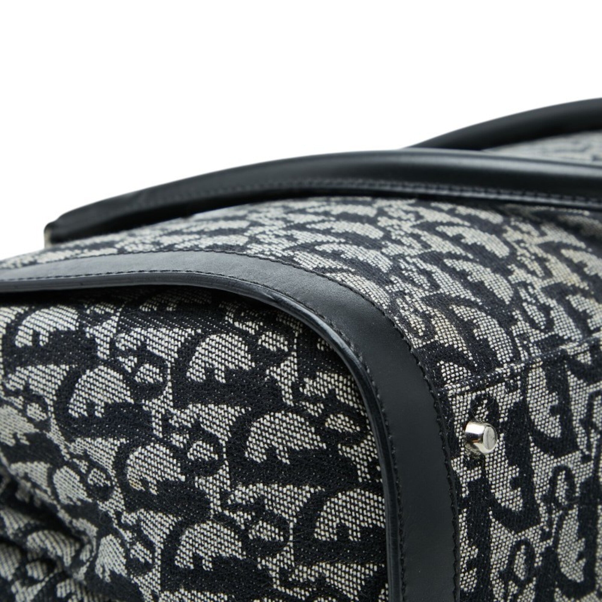Christian Dior Black Gray Canvas Leather Handbag Tote Bag (Pre-Owned)