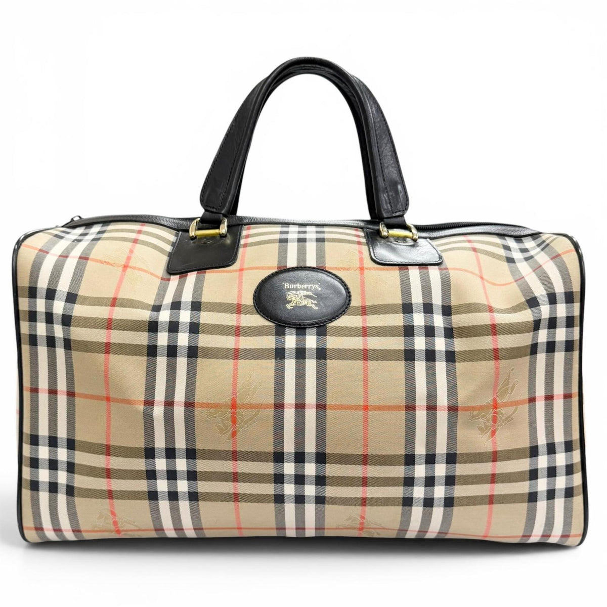Burberry Beige Black Leather Boston Bag (Pre-Owned)