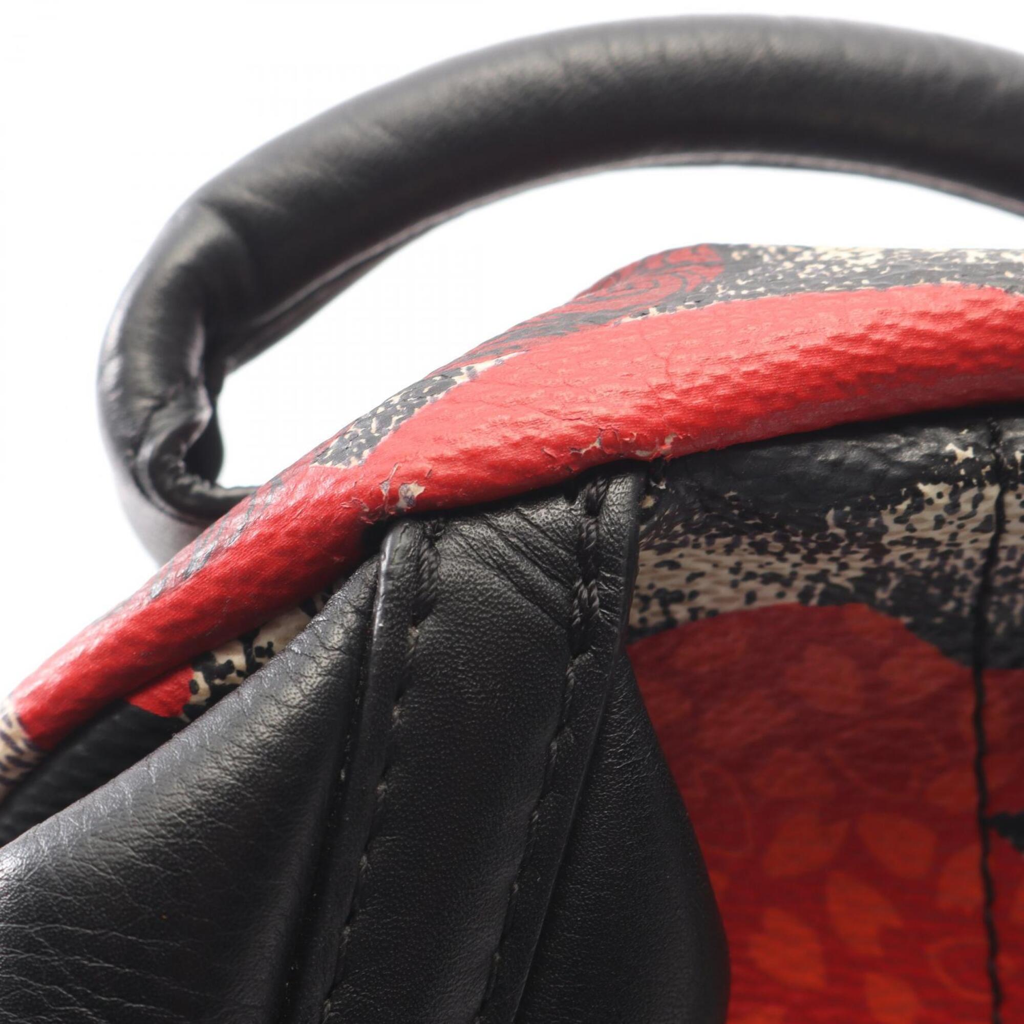 Louis Vuitton Black Red Color White Pvc Coated Canvas Leather Backpack Handbag (Pre-Owned)