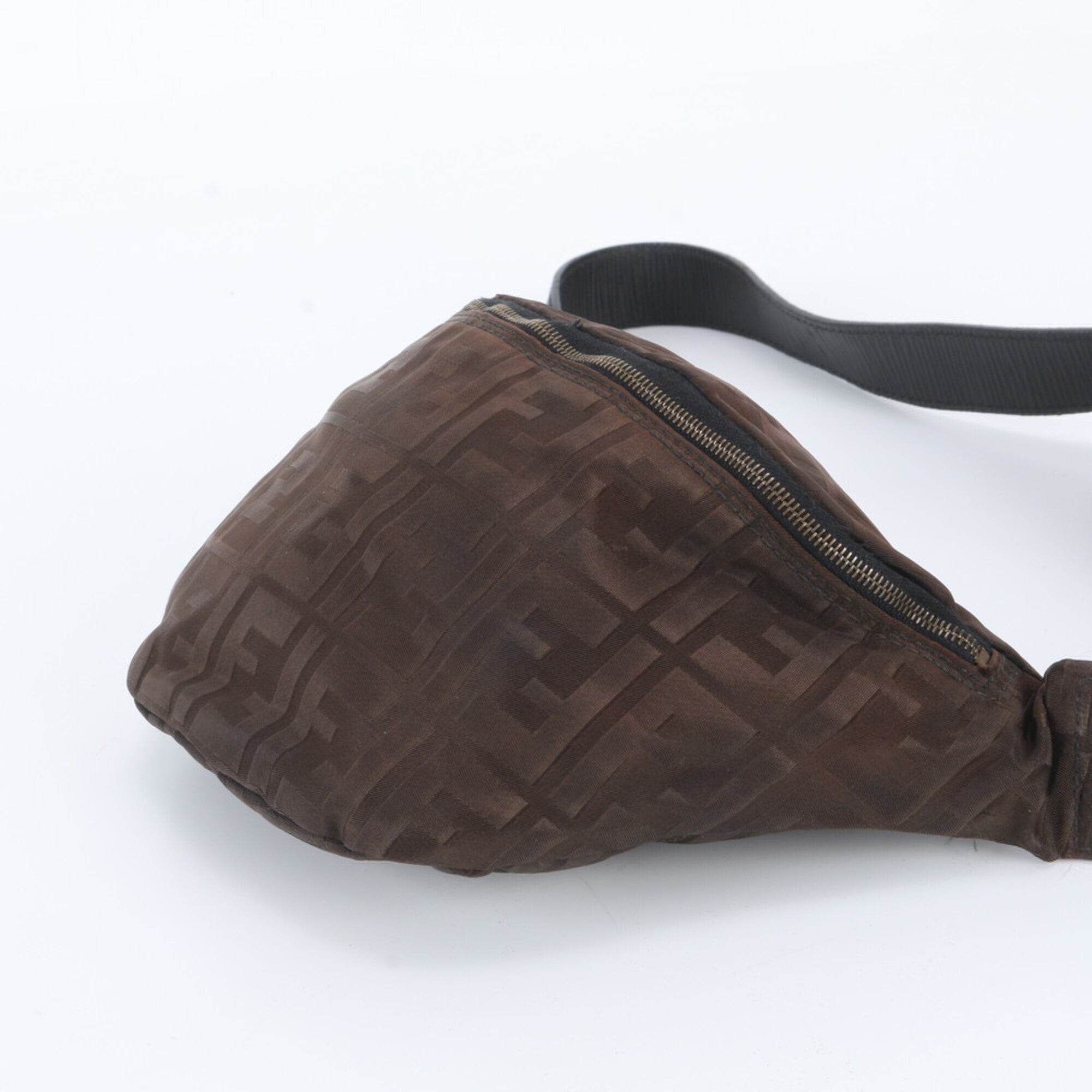 Fendi Brown Leather Nylon Pouch Shoulder Bag Sling Bag (Pre-Owned)