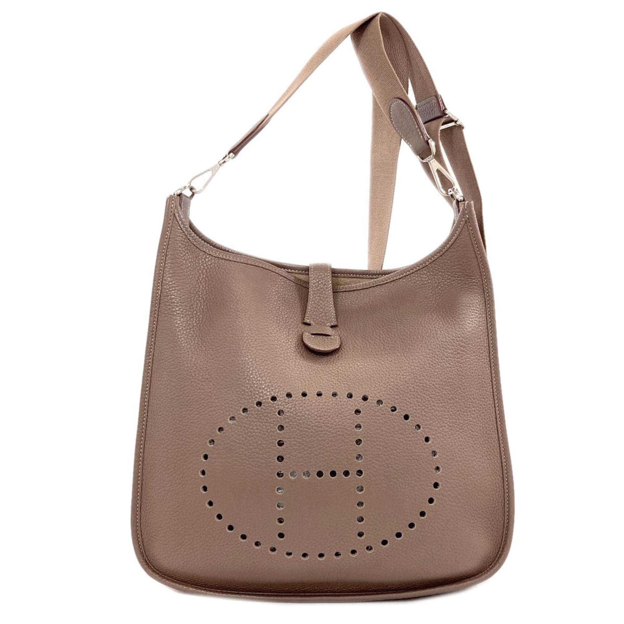 Hermes Etoupe Gray Taurillon Clemence Leather Shoulder Bag (Pre-Owned)