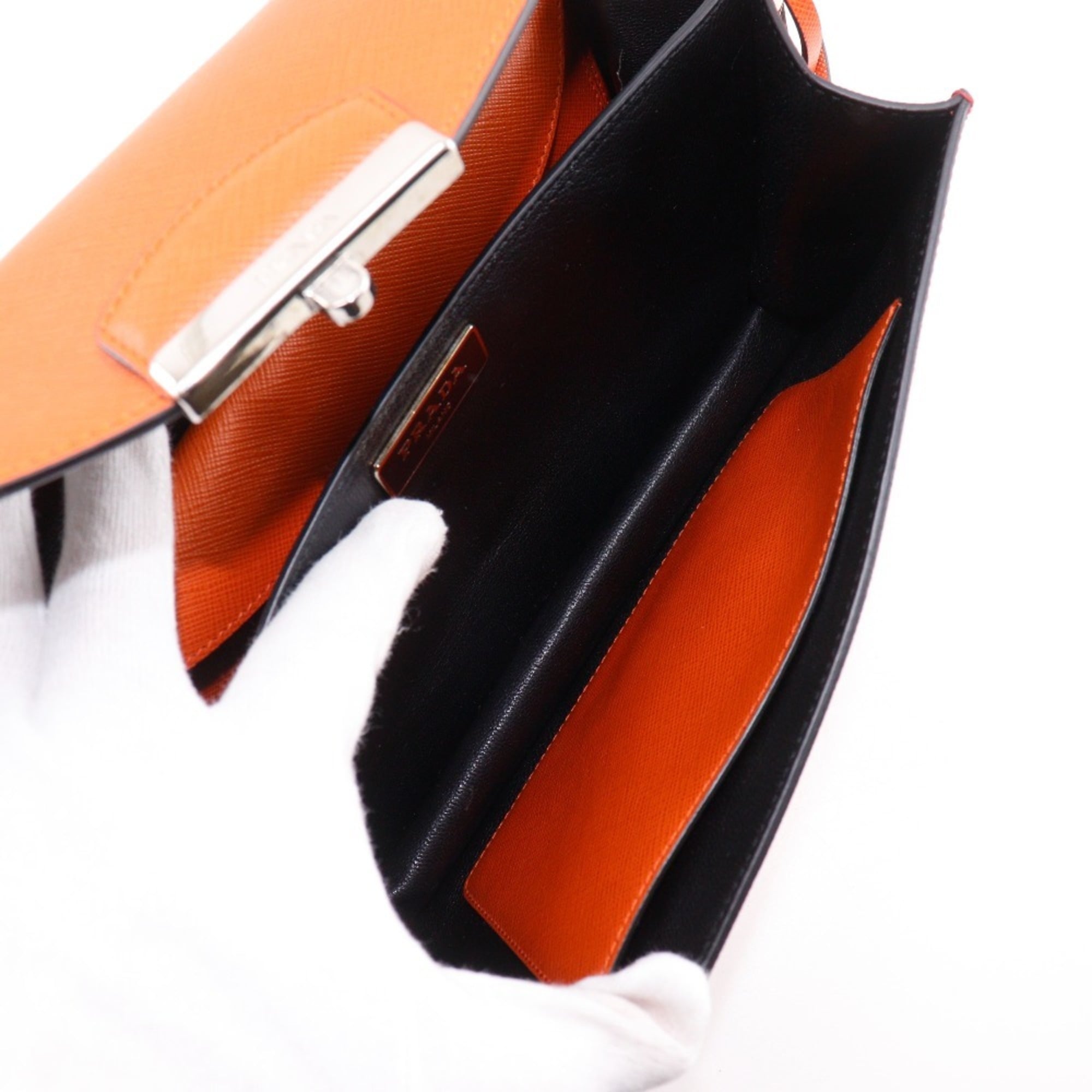Prada Saffiano Orange Red Color Saffiano Clutch Bag Shoulder Bag (Pre-Owned)