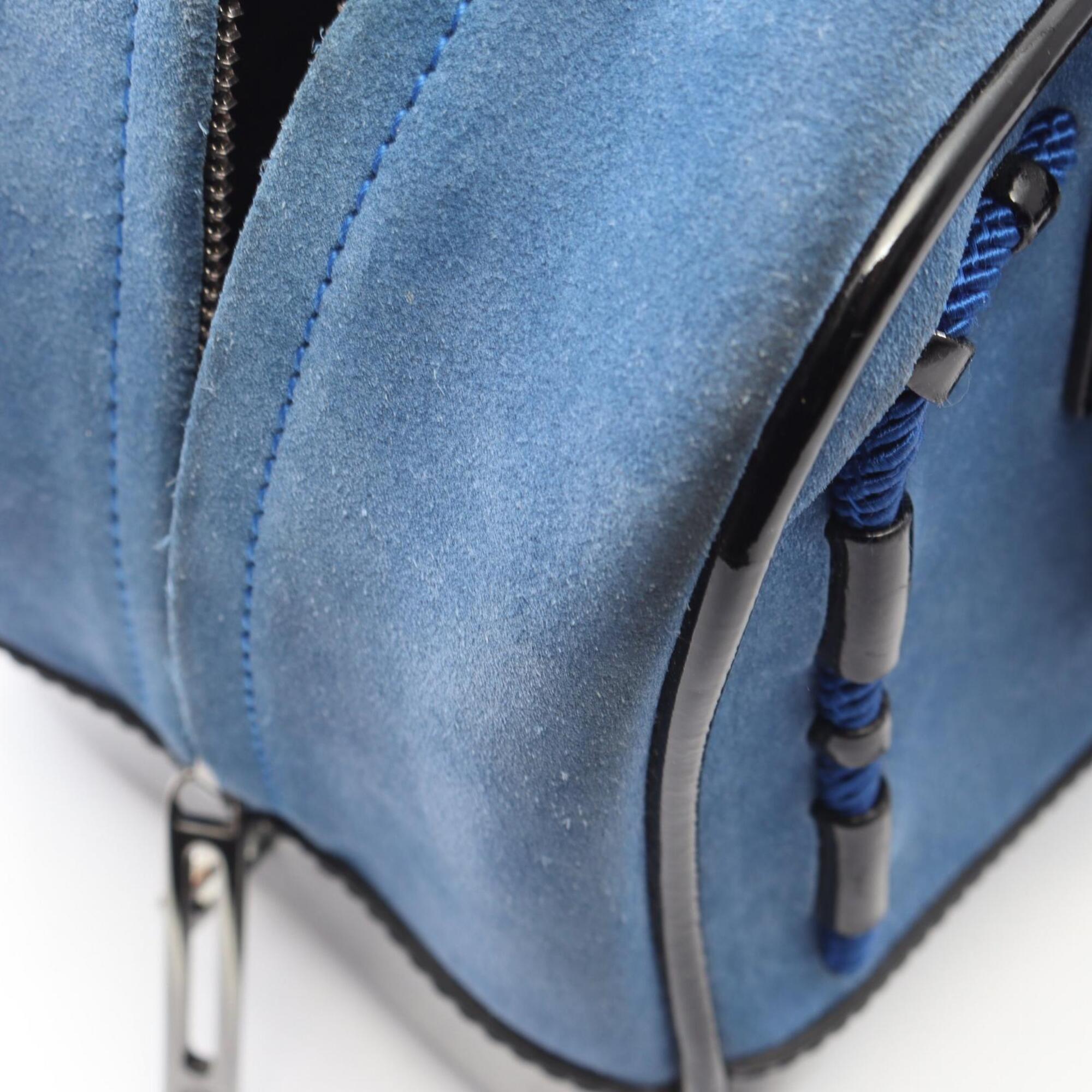 Loewe Black Blue Patent Leather Suede Handbag (Pre-Owned)