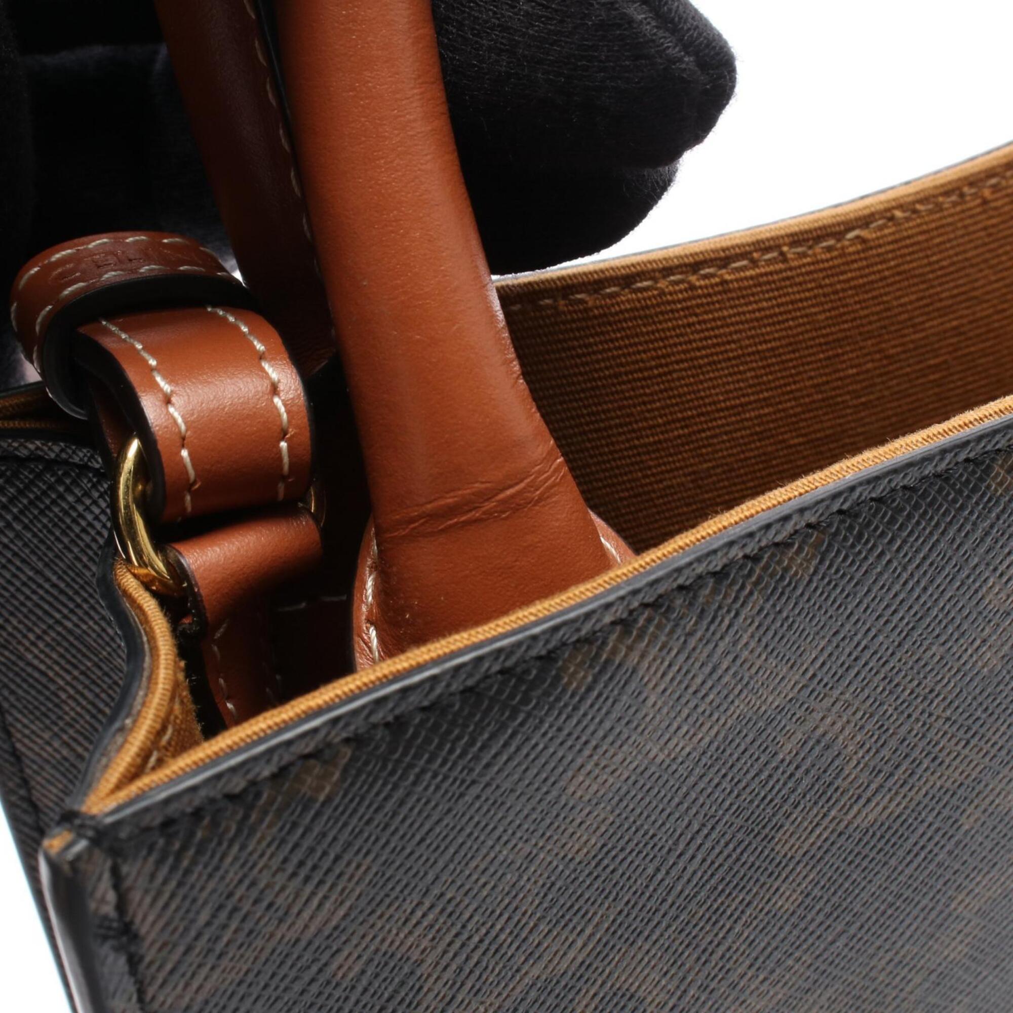 Celine Black Brown Coated Canvas Leather Handbag Tote Bag (Pre-Owned)
