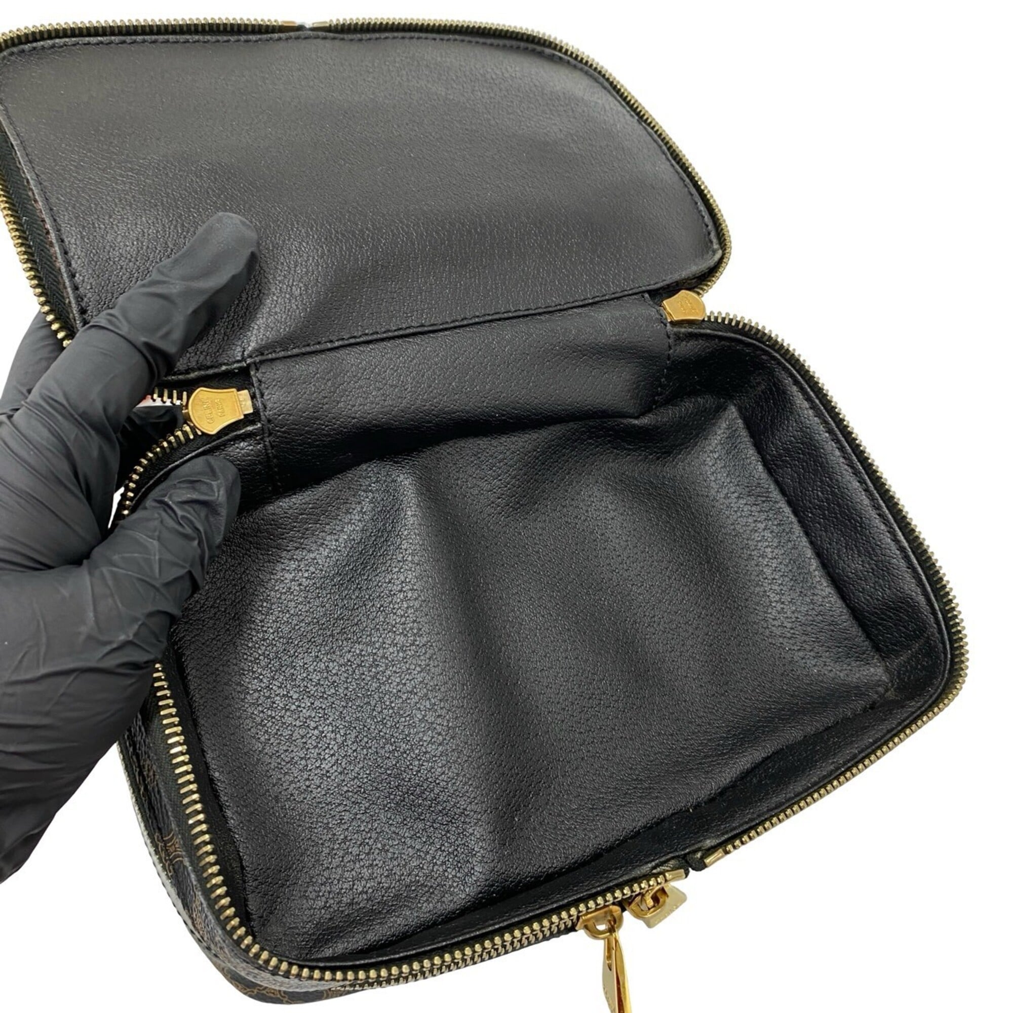Celine Black Brown Leather Pvc Handbag Vanity Bag (Pre-Owned)