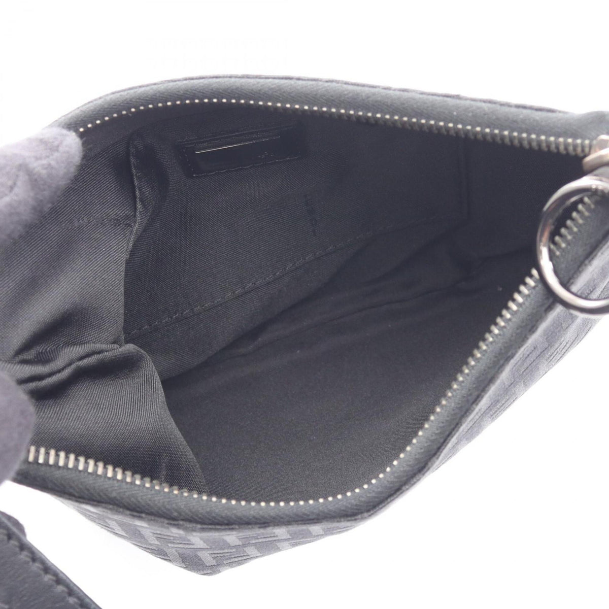 Fendi Zucchino Black Canvas Leather Handbag Shoulder Bag (Pre-Owned)