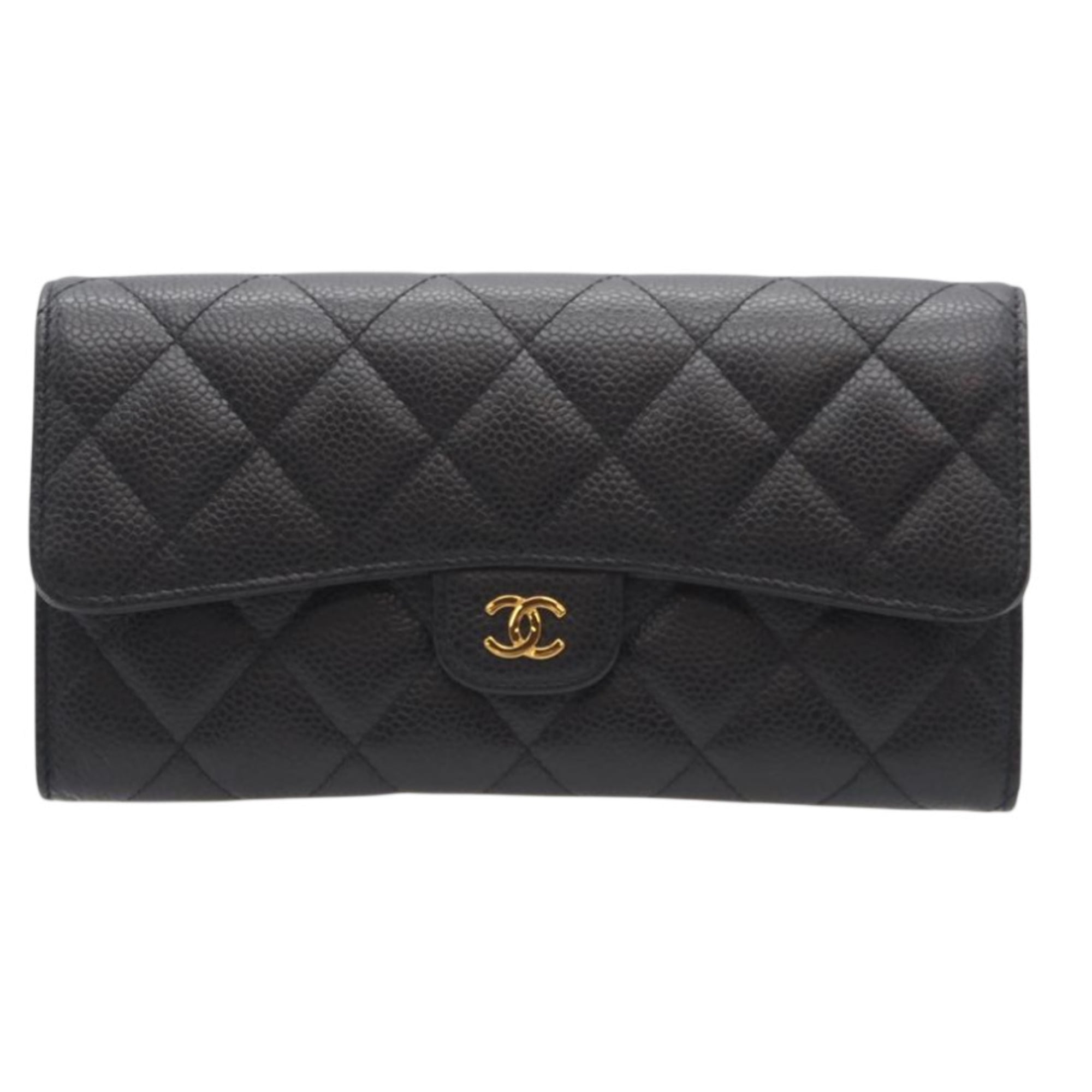 Chanel Black Bordeaux Grained Calfskin Long Wallet (Tri-Fold) (Pre-Owned)