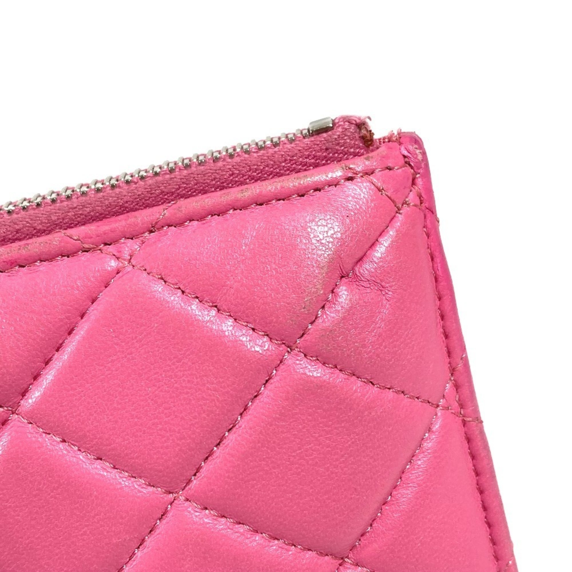 Chanel Pink Leather Long Wallet (Bi-Fold) (Pre-Owned)