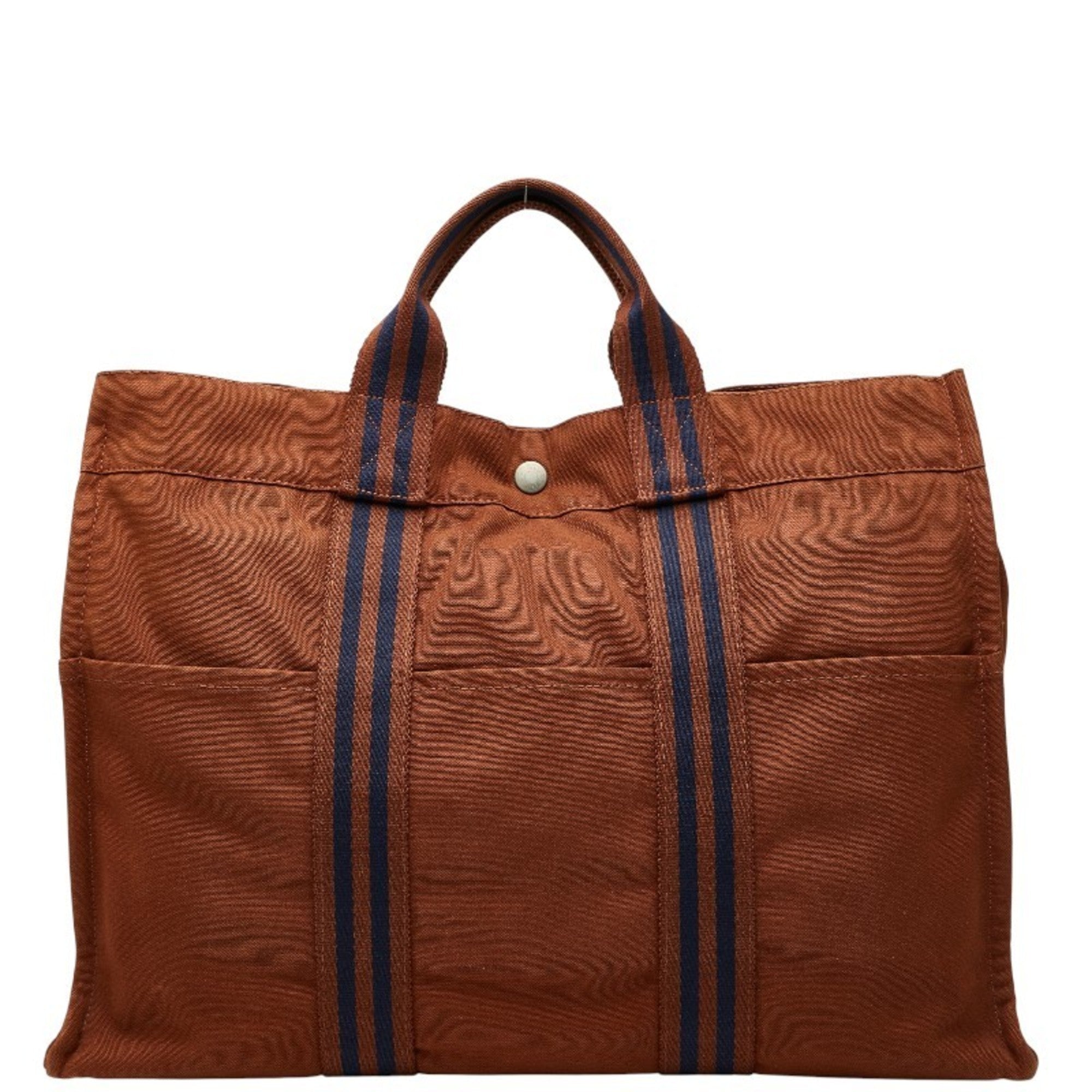 Hermes Brown Navy Canvas Tote Bag (Pre-Owned)