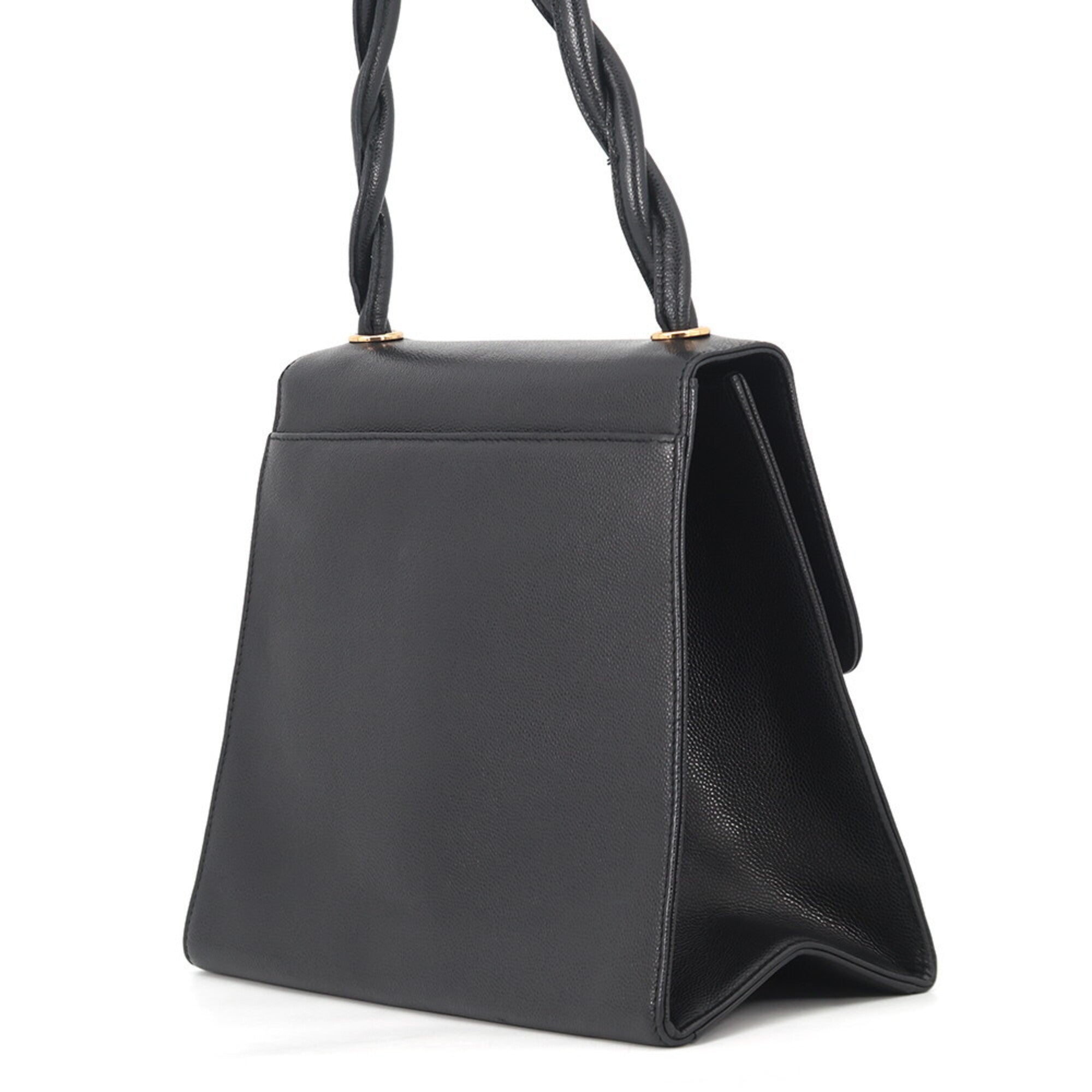 Chanel Black Grained Calfskin Handbag Shoulder Bag (Pre-Owned)