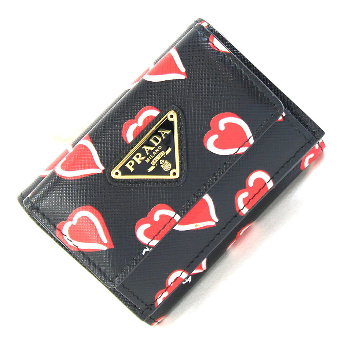 Prada Black Red Color Leather Wallet (Tri-Fold) (Pre-Owned)