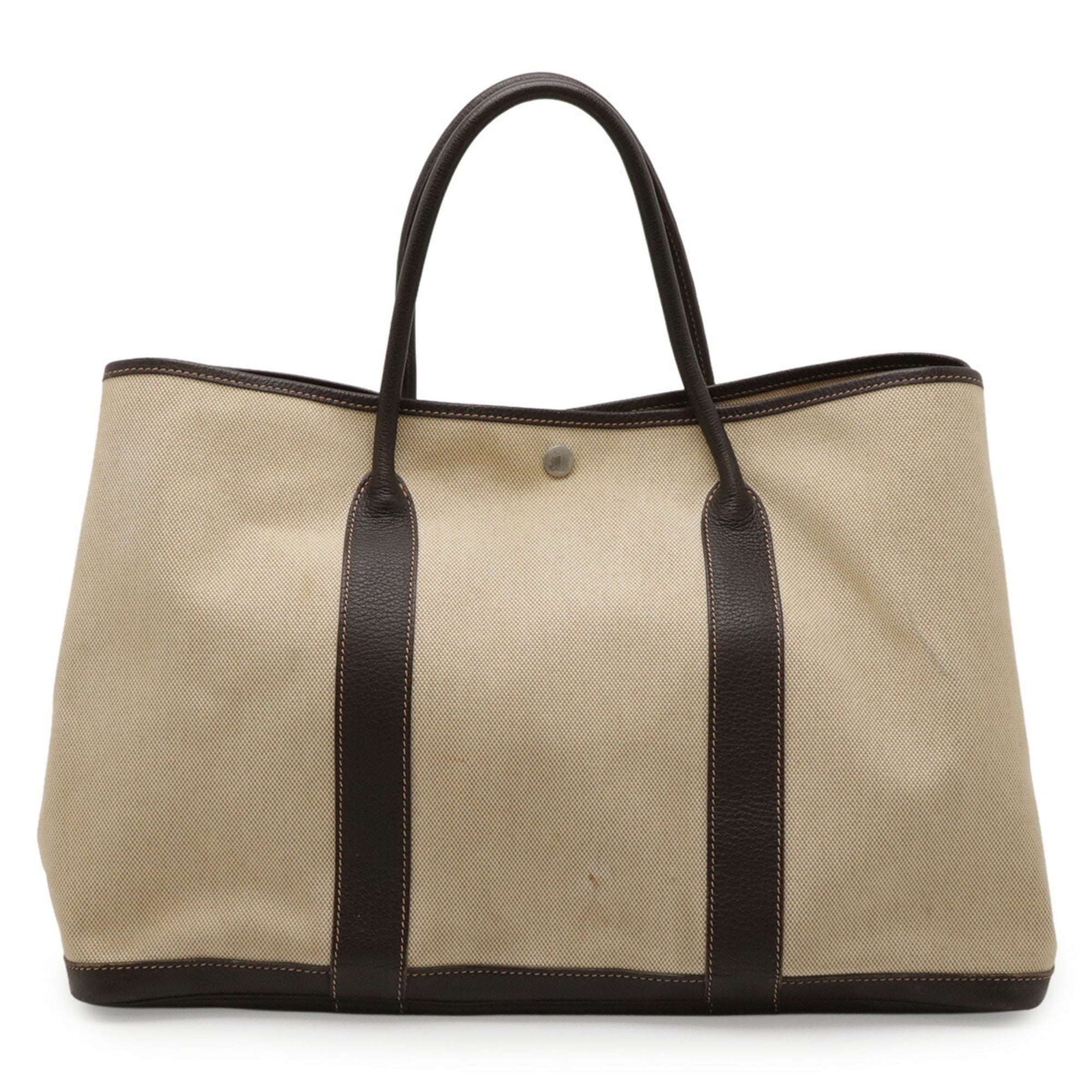 Hermes Beige Dark Brown Toile H Leather Handbag Tote Bag (Pre-Owned)