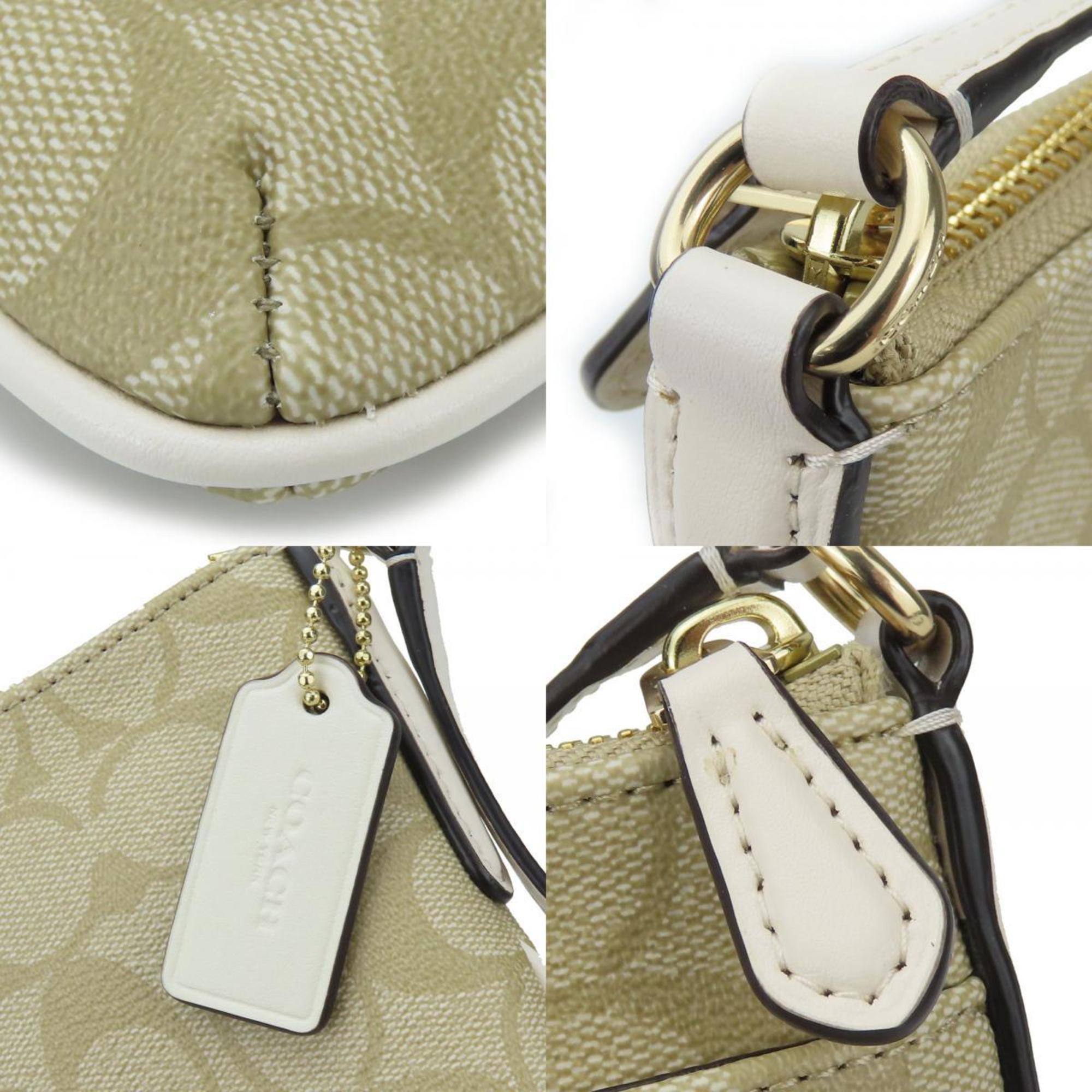 Coach Signature Beige White Pvc Leather Shoulder Bag (Pre-Owned)