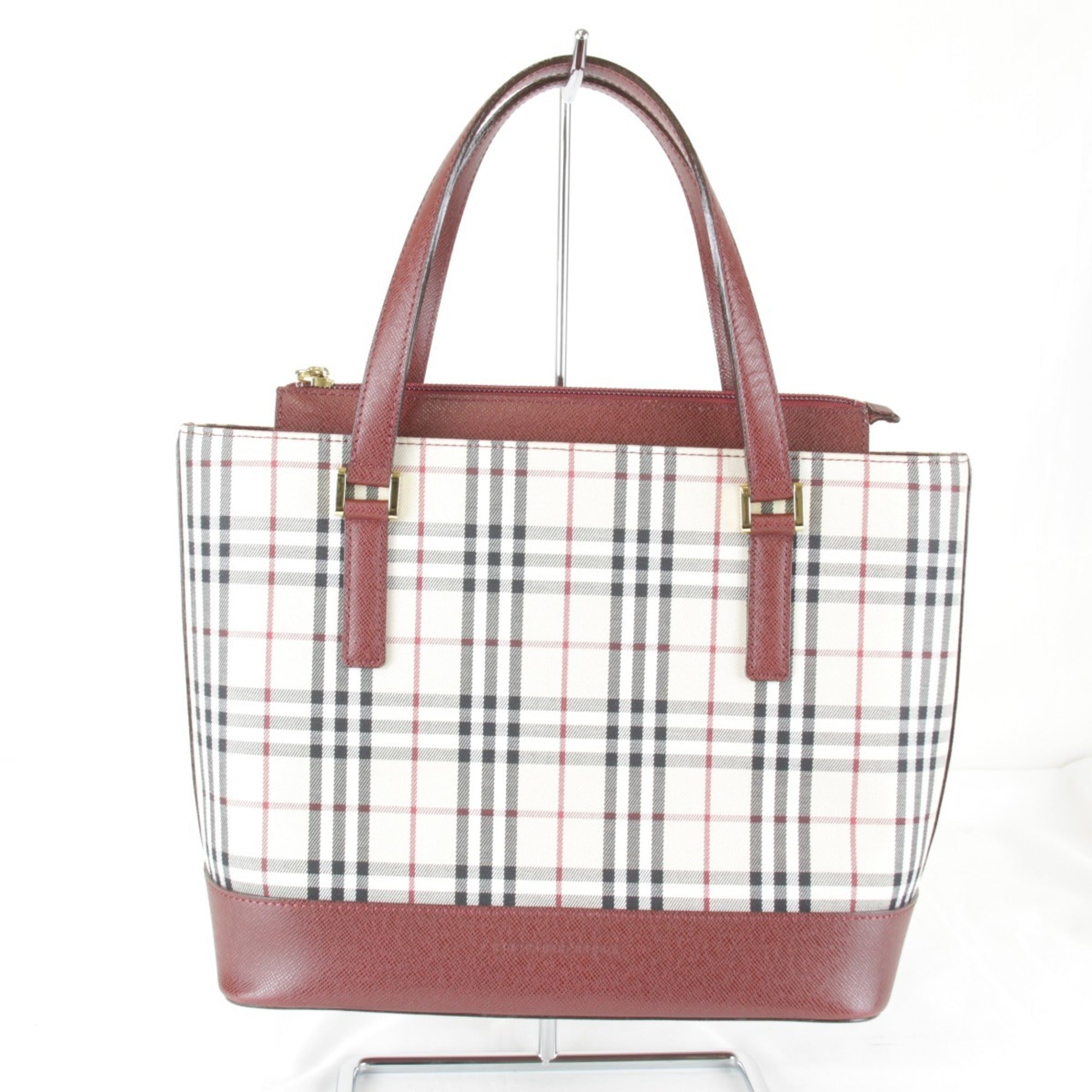 Burberry Red Color Canvas Leather Handbag (Pre-Owned)