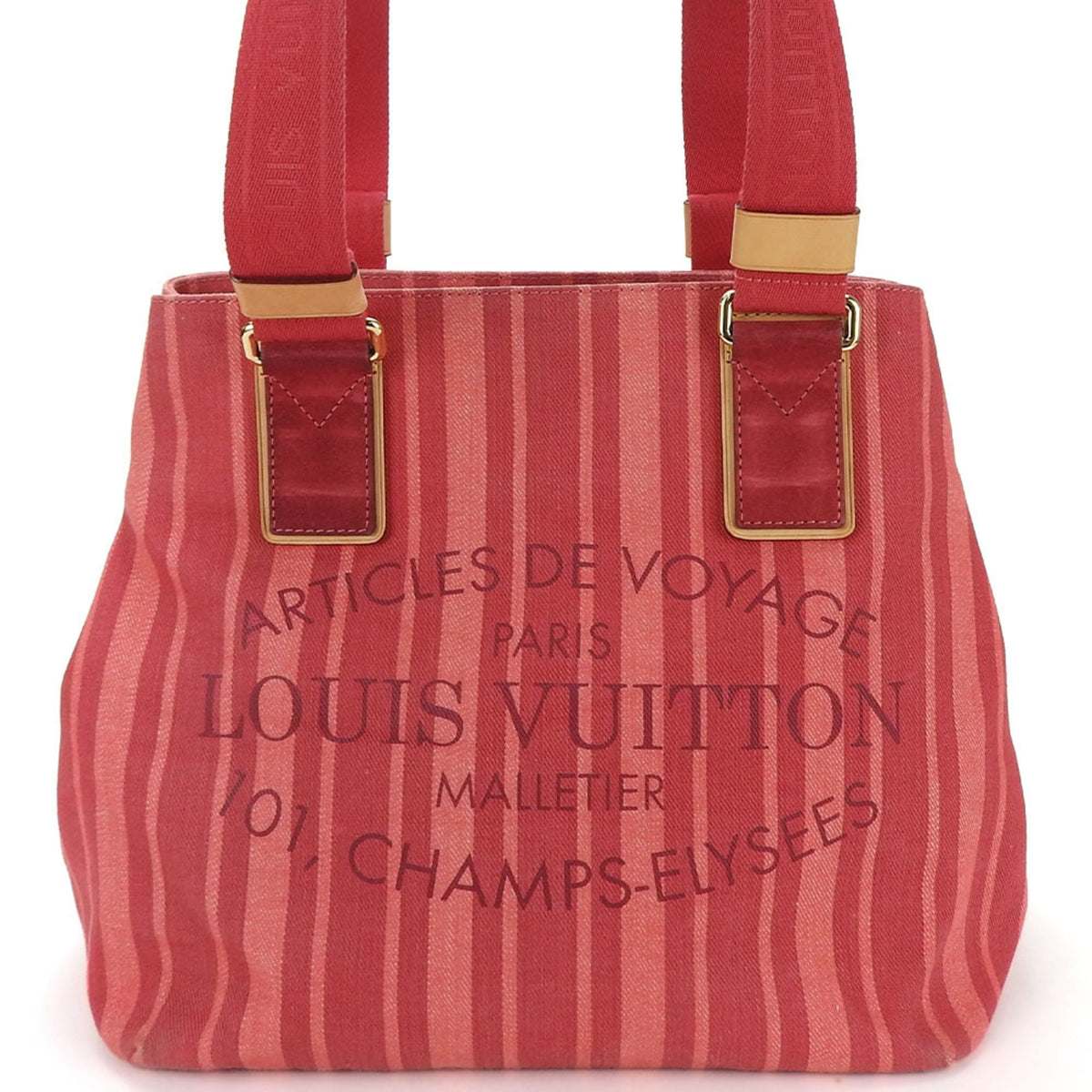 Louis Vuitton Red Color Canvas Tote Bag (Pre-Owned)