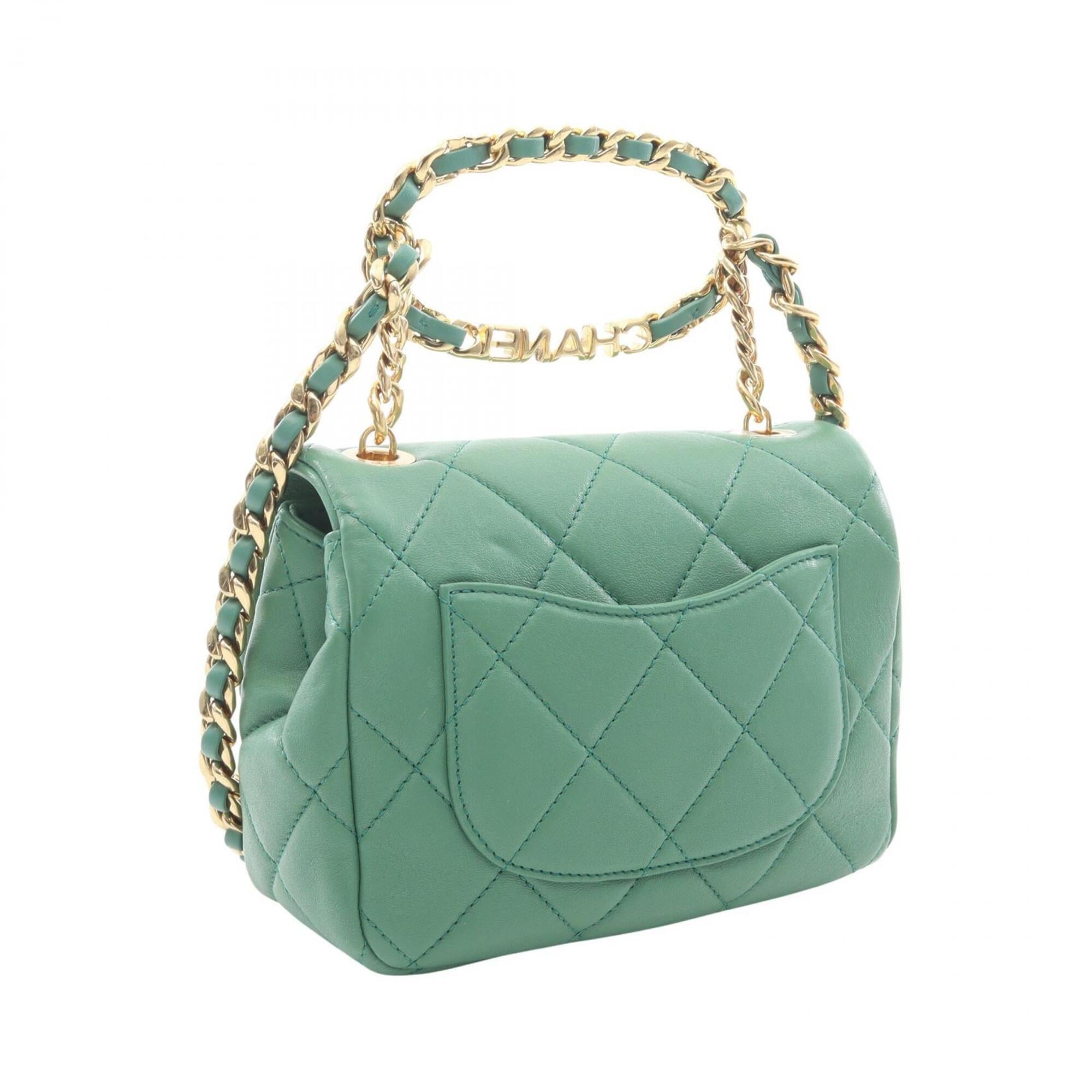 Chanel Green Leather Handbag Shoulder Bag (Pre-Owned)
