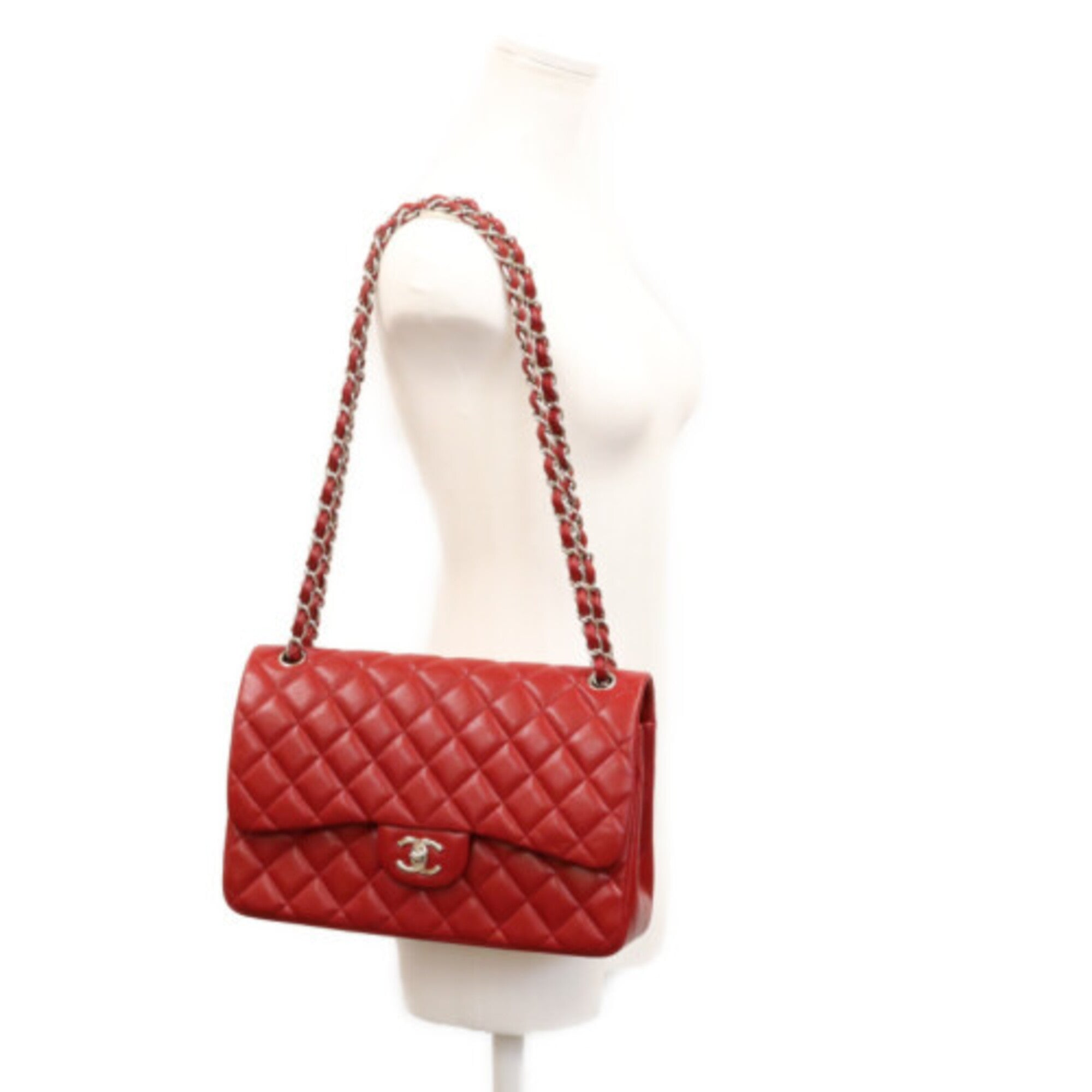 Chanel Red Color Grained Calfskin Shoulder Bag (Pre-Owned)