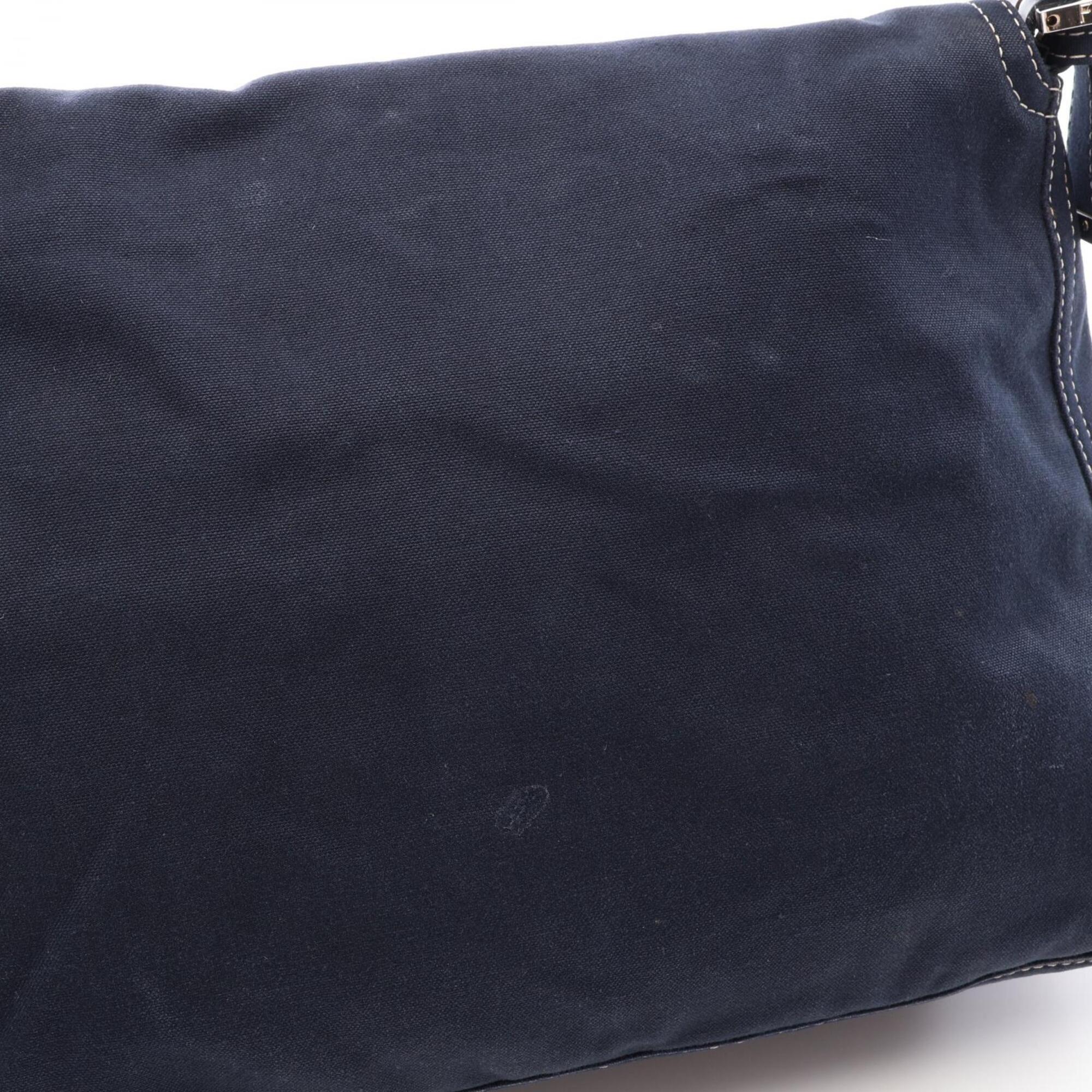 Fendi Navy Canvas Leather Handbag Shoulder Bag (Pre-Owned)