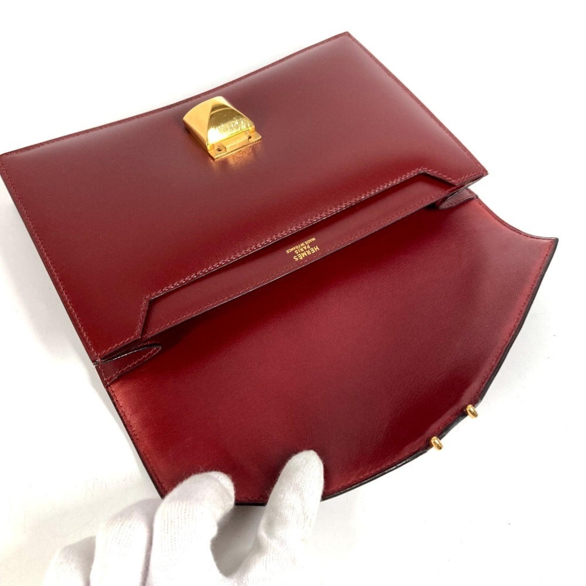Hermes Brown Box Calf Leather Clutch Bag Handbag (Pre-Owned)