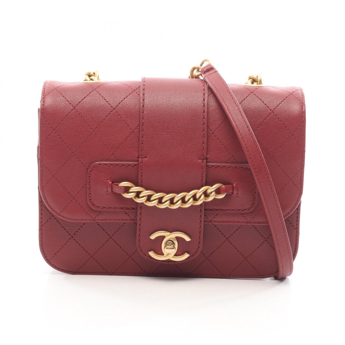 Chanel Bordeaux Leather Handbag Shoulder Bag (Pre-Owned)