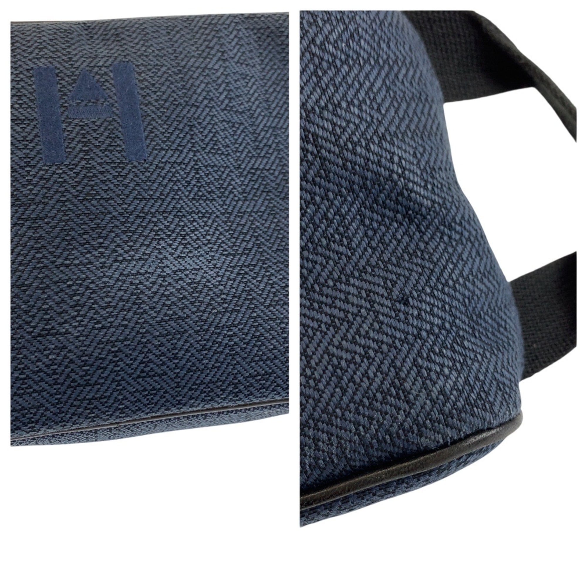 Hermes Black Navy Toile Chevron Clutch Bag Handbag Pouch (Pre-Owned)