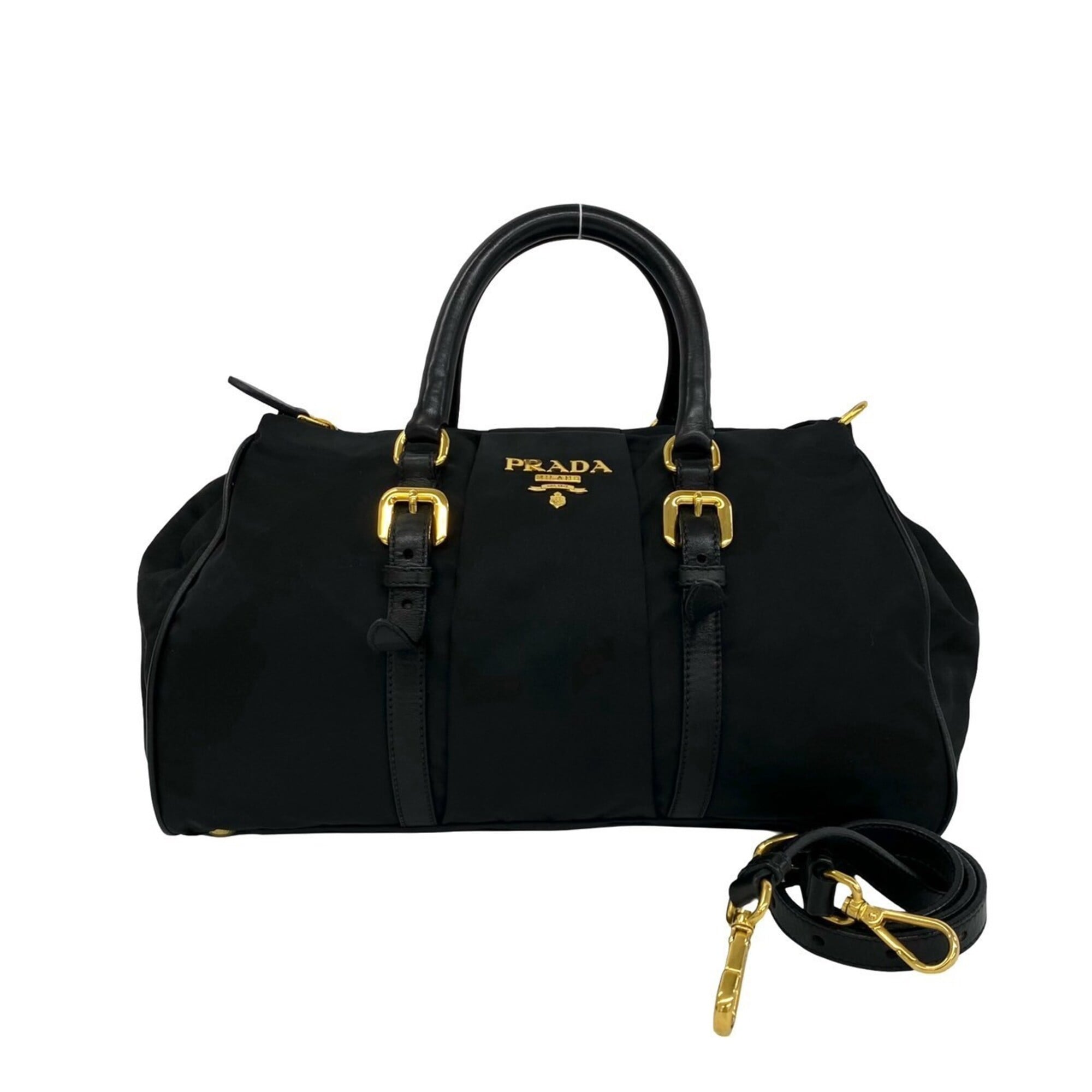Prada Black Nylon Leather Handbag Shoulder Bag Tote Bag (Pre-Owned)