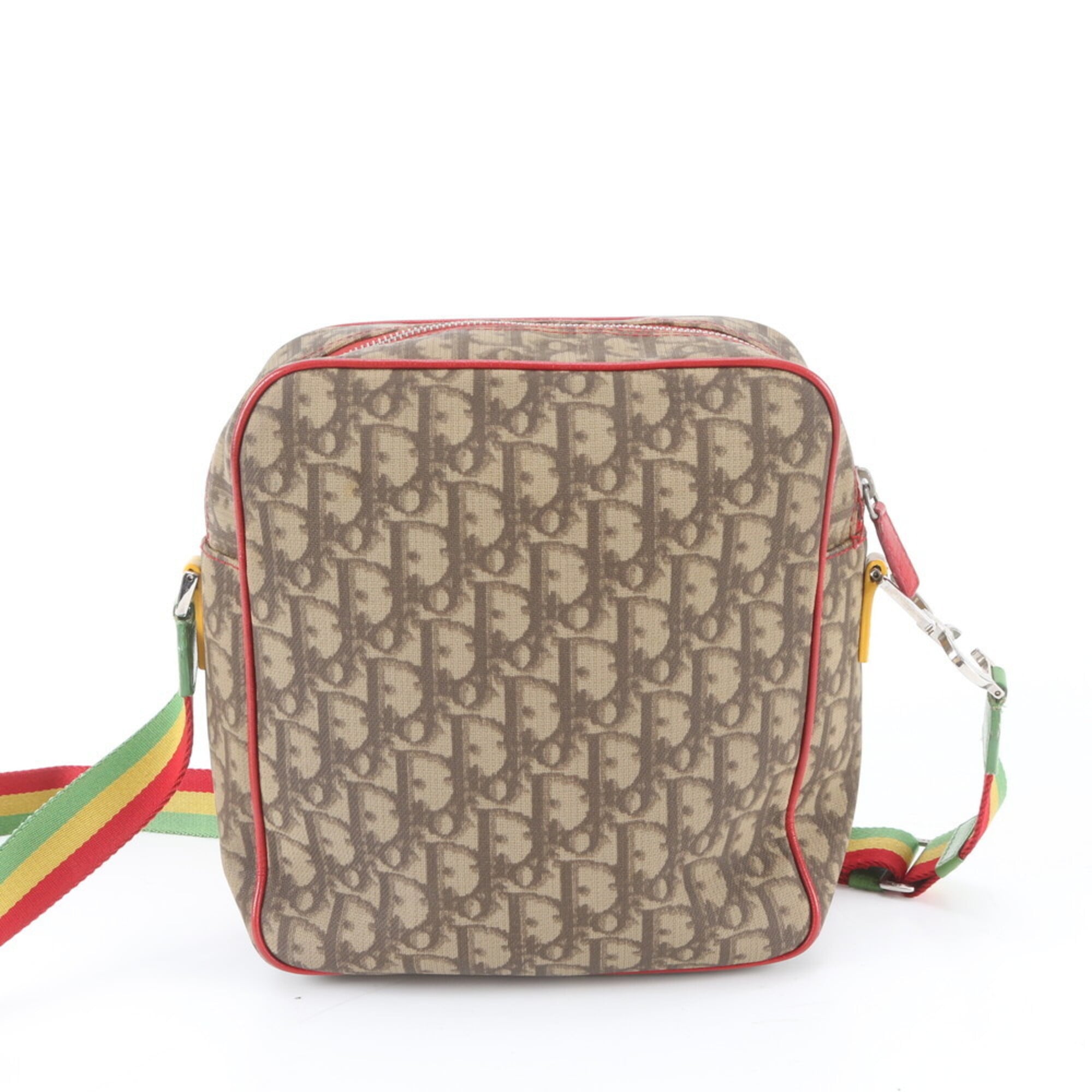 Christian Dior Brown Multi-Color Leather Coated Canvas Shoulder Bag (Pre-Owned)