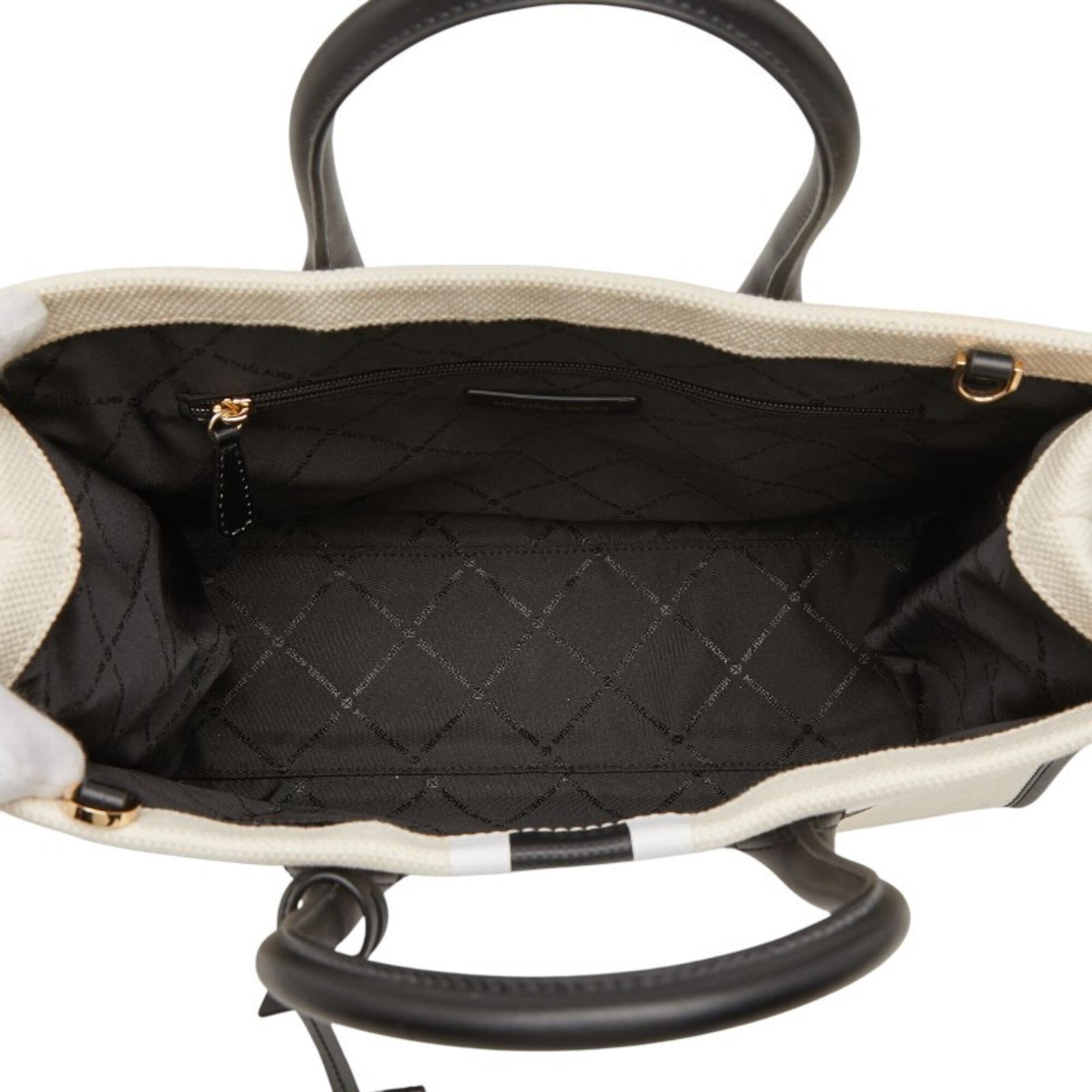 Michael Kors Beige Black Leather Canvas Handbag Shoulder Bag (Pre-Owned)