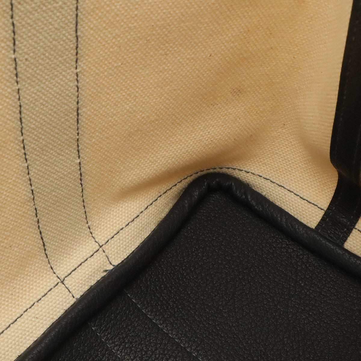 Hermes Natural Navy Canvas Leather Handbag Tote Bag (Pre-Owned)