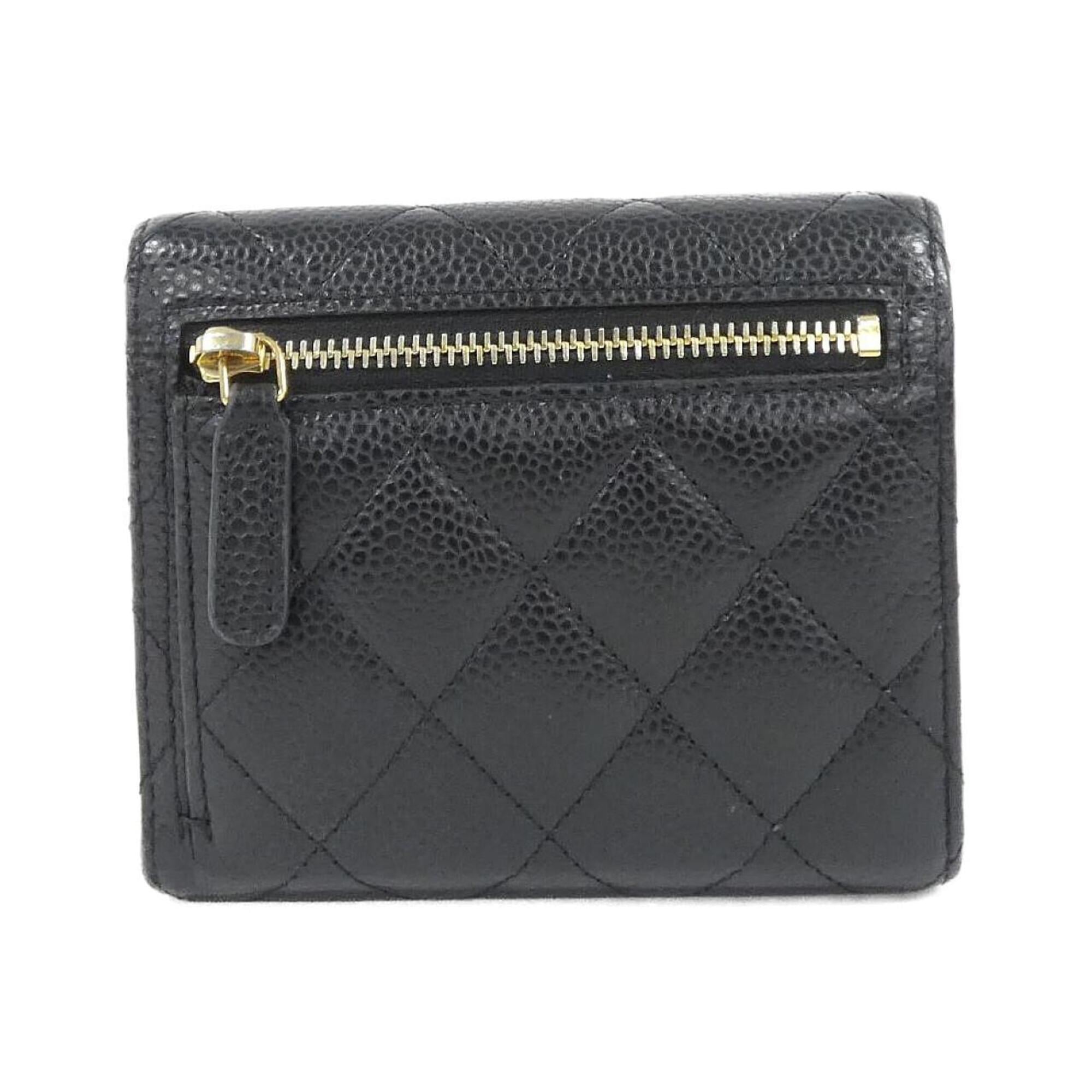 Chanel Black Bordeaux Grained Calfskin Wallet (Tri-Fold) (Pre-Owned)