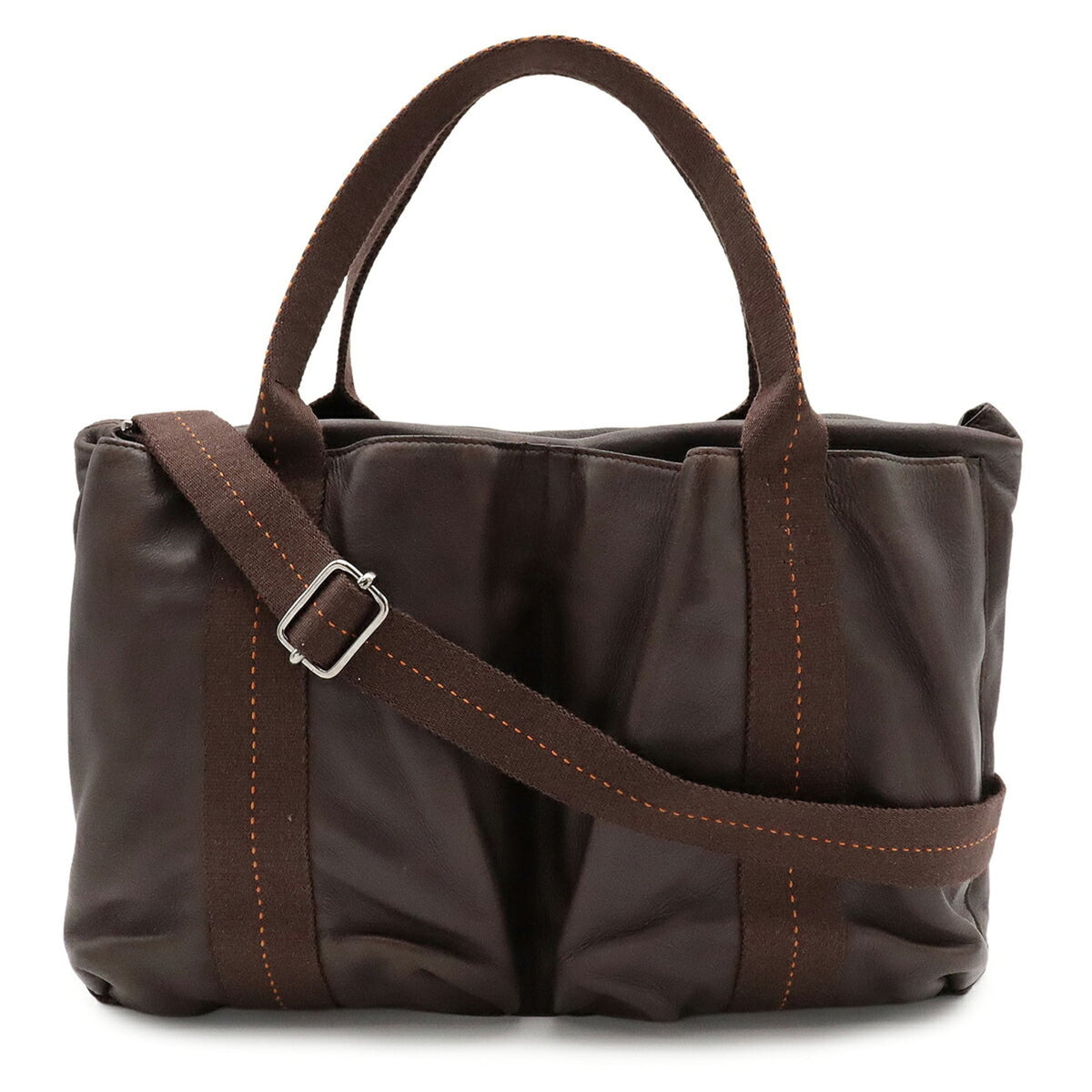 Hermes Dark Brown Navy Orange Veau Derma Shoulder Bag Tote Bag (Pre-Owned)