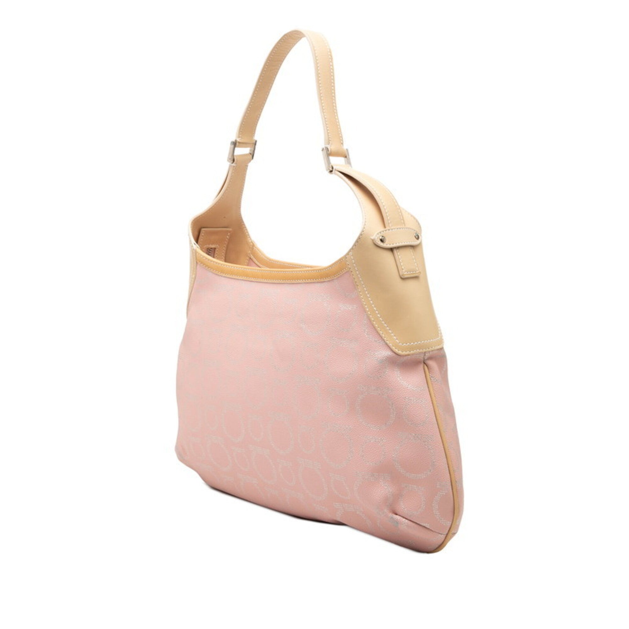 Salvatore Ferragamo Beige Pink Silver Leather Pvc Shoulder Bag (Pre-Owned)