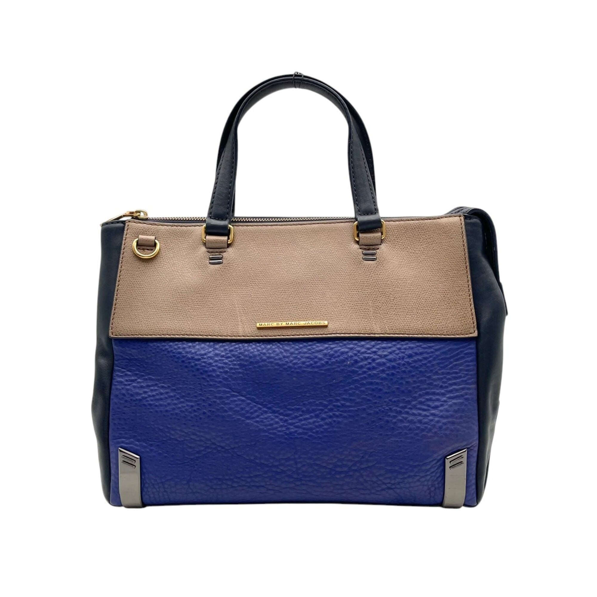Marc By Marc Jacobs Beige Blue Leather Handbag Tote Bag (Pre-Owned)