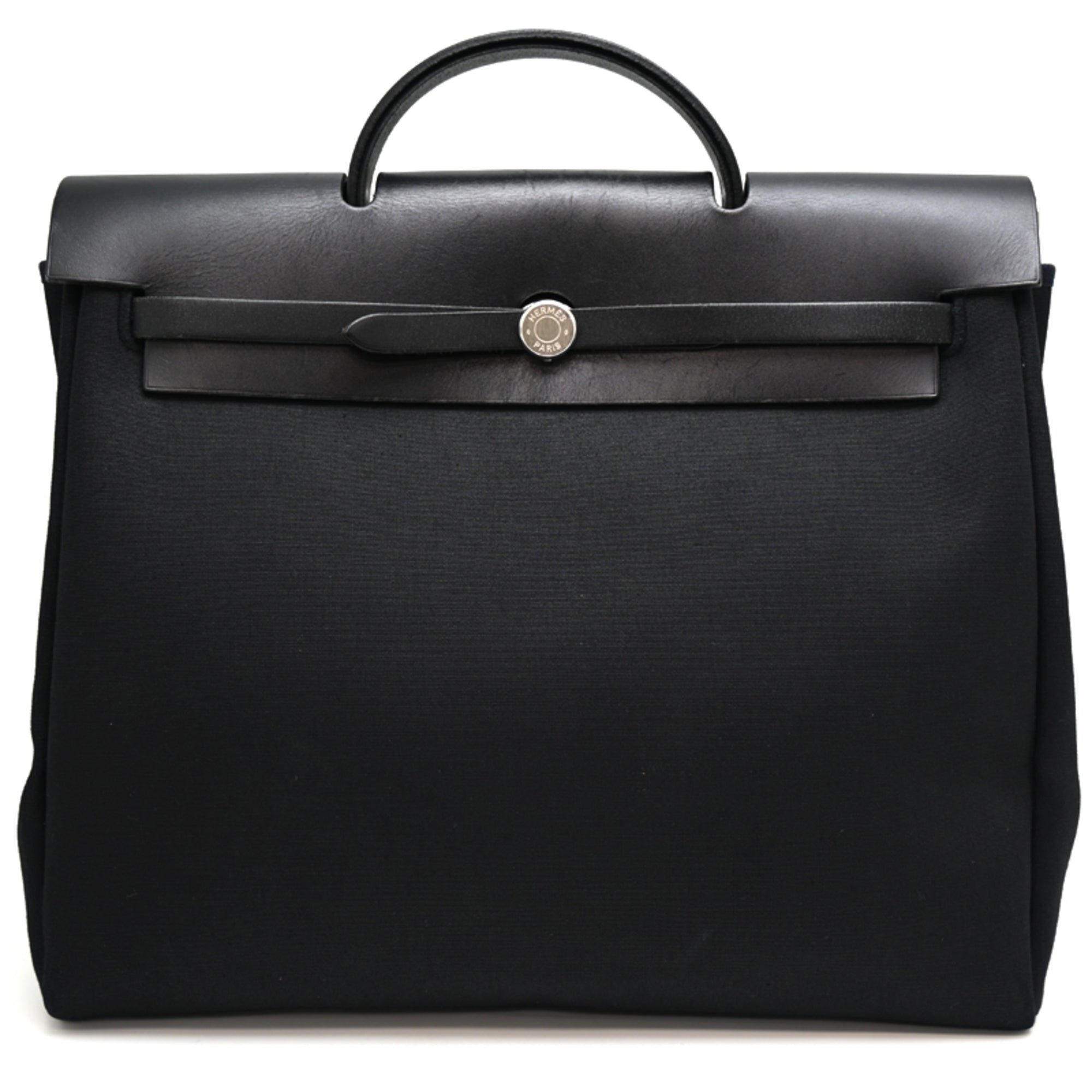 Hermes Black Toile Officier Leather Handbag Shoulder Bag (Pre-Owned)