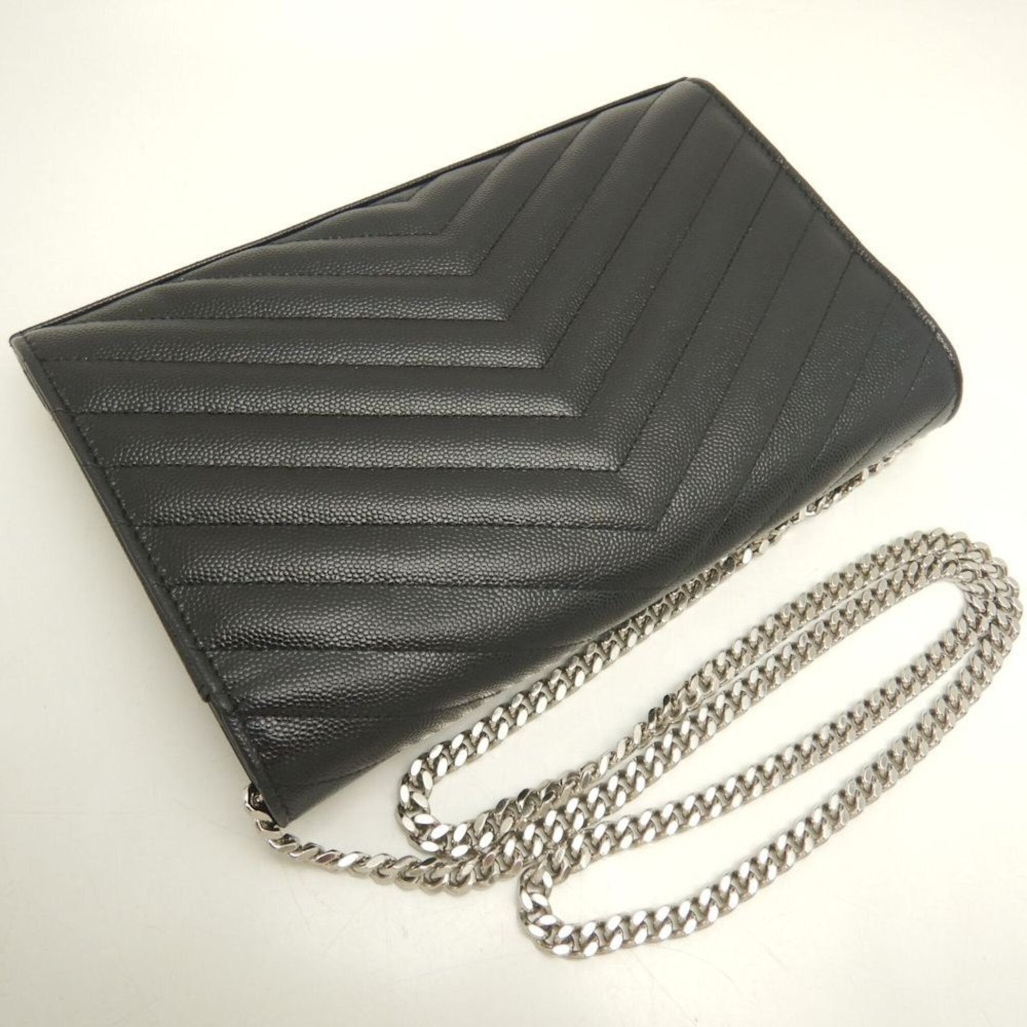Yves Saint Laurent Black Leather Chain/Shoulder Wallet (Pre-Owned)