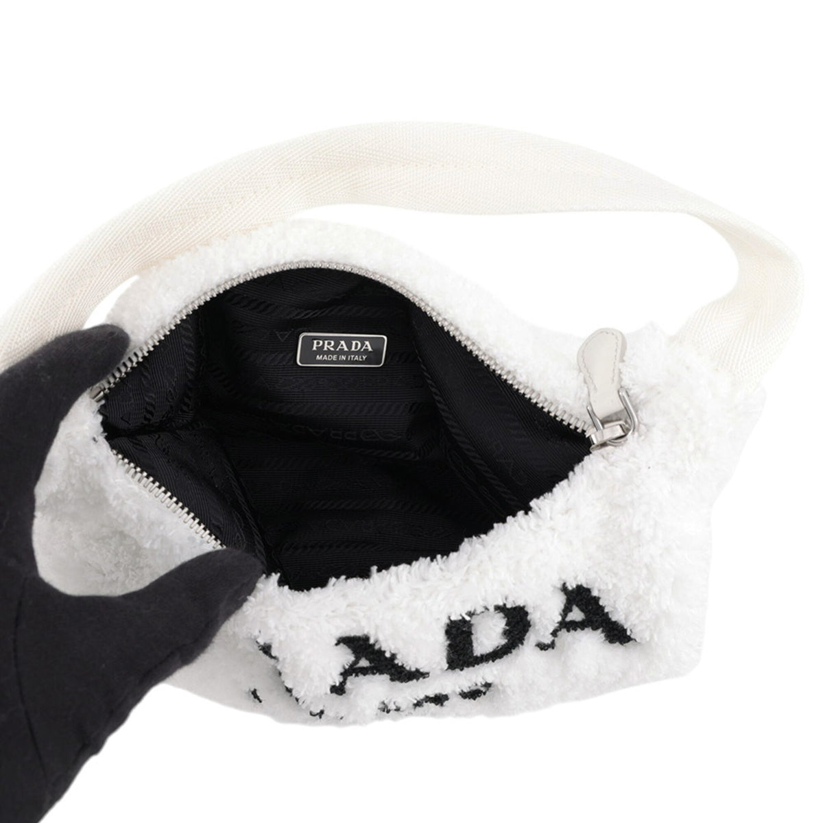 Prada Black White Nylon Canvas Handbag (Pre-Owned)