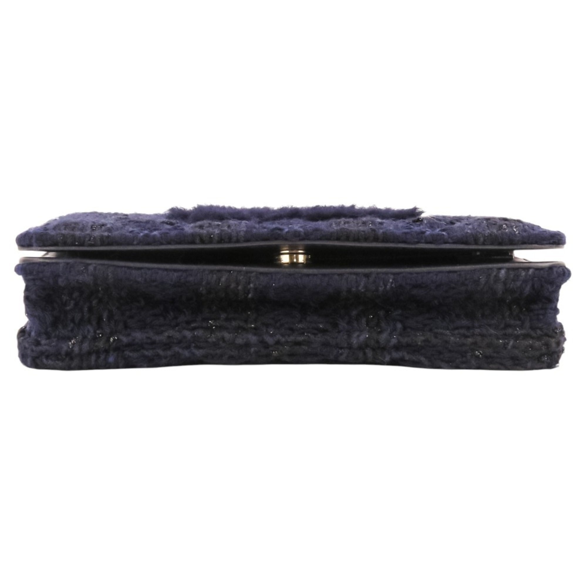 Chanel Matelasse Navy Tweed Handbag Pouch (Pre-Owned)