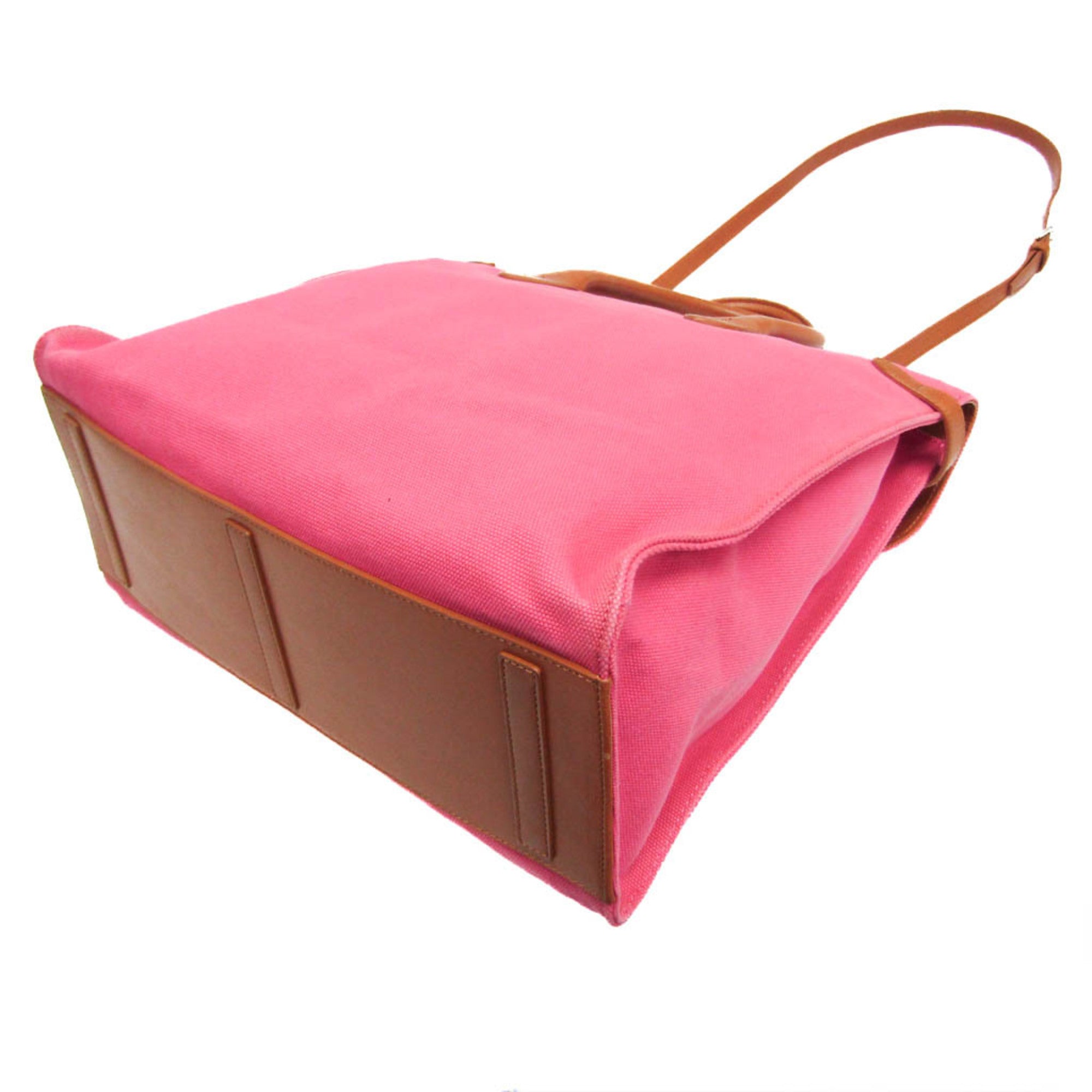 Ralph Lauren Ricky Brown Pink Leather Canvas Handbag Shoulder Bag (Pre-Owned)