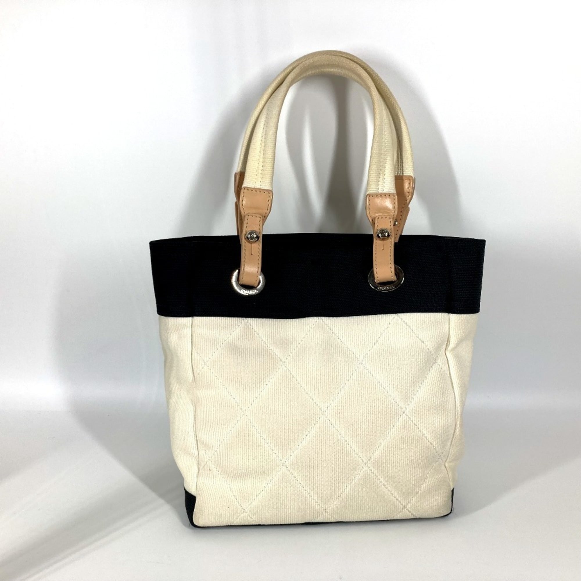 Chanel Black White Canvas Shoulder Bag Tote Bag (Pre-Owned)
