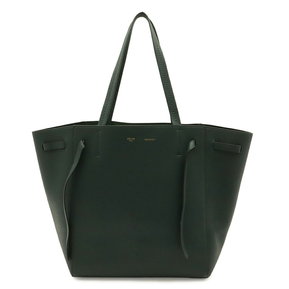 Celine Cabas Dark Green Leather Shoulder Bag Tote Bag (Pre-Owned)